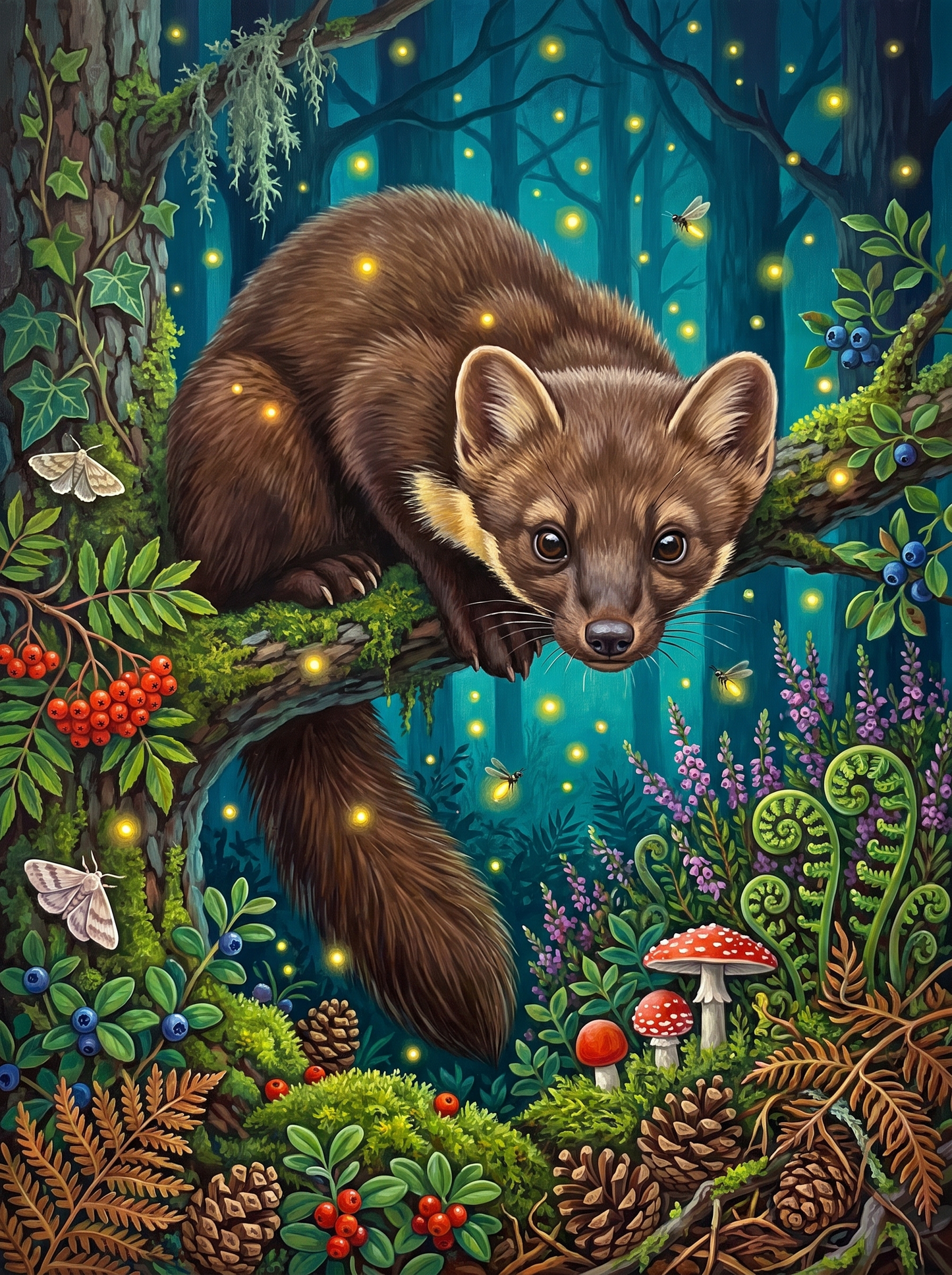 Pine Marten Among the Fireflies