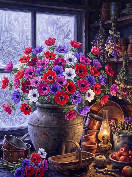 Anemones on a Frosted Sill