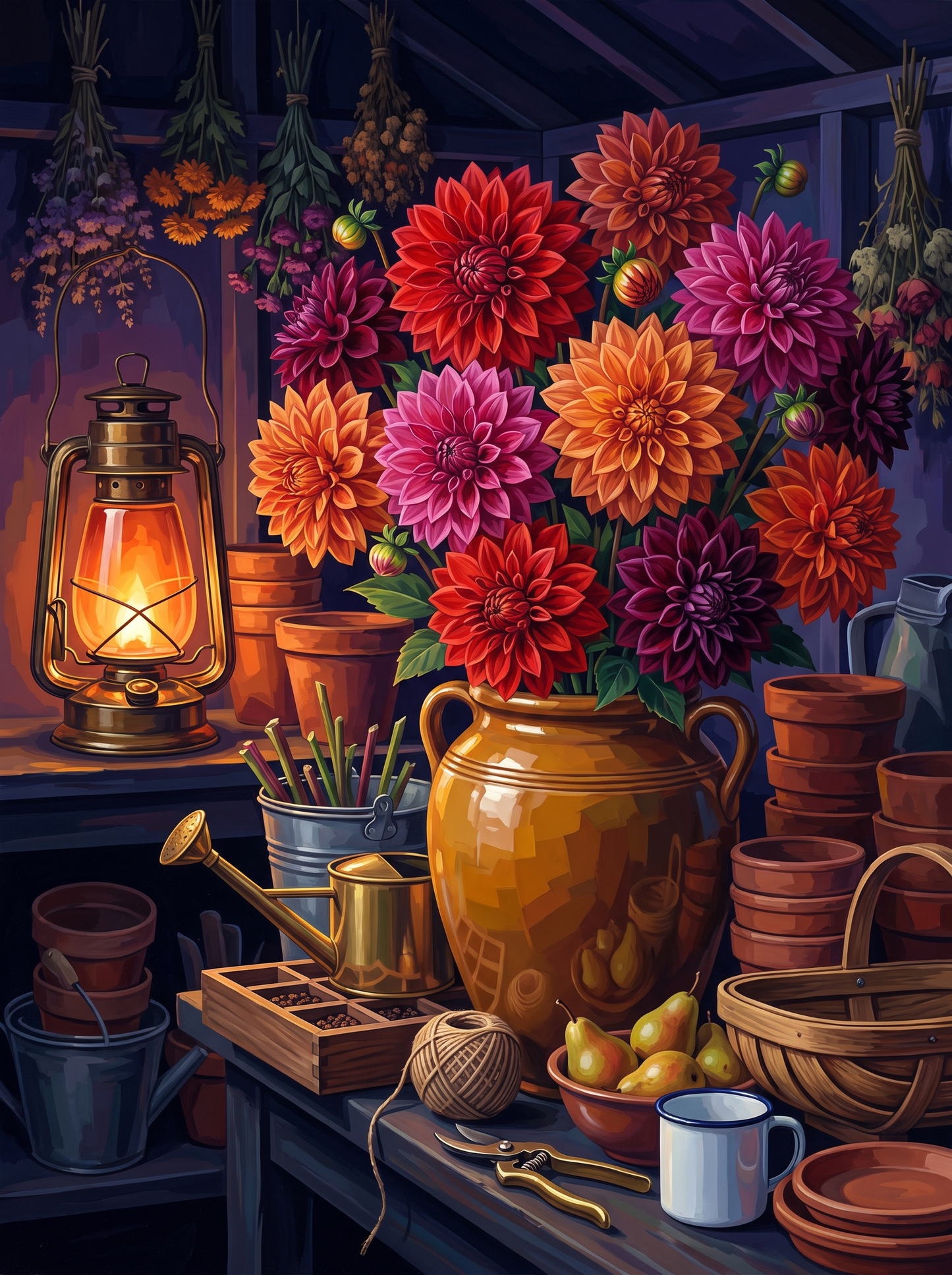 Dahlias by Lantern Light