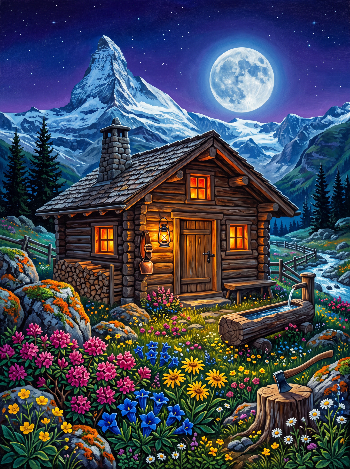 The Mountain Hut by Moonlight
