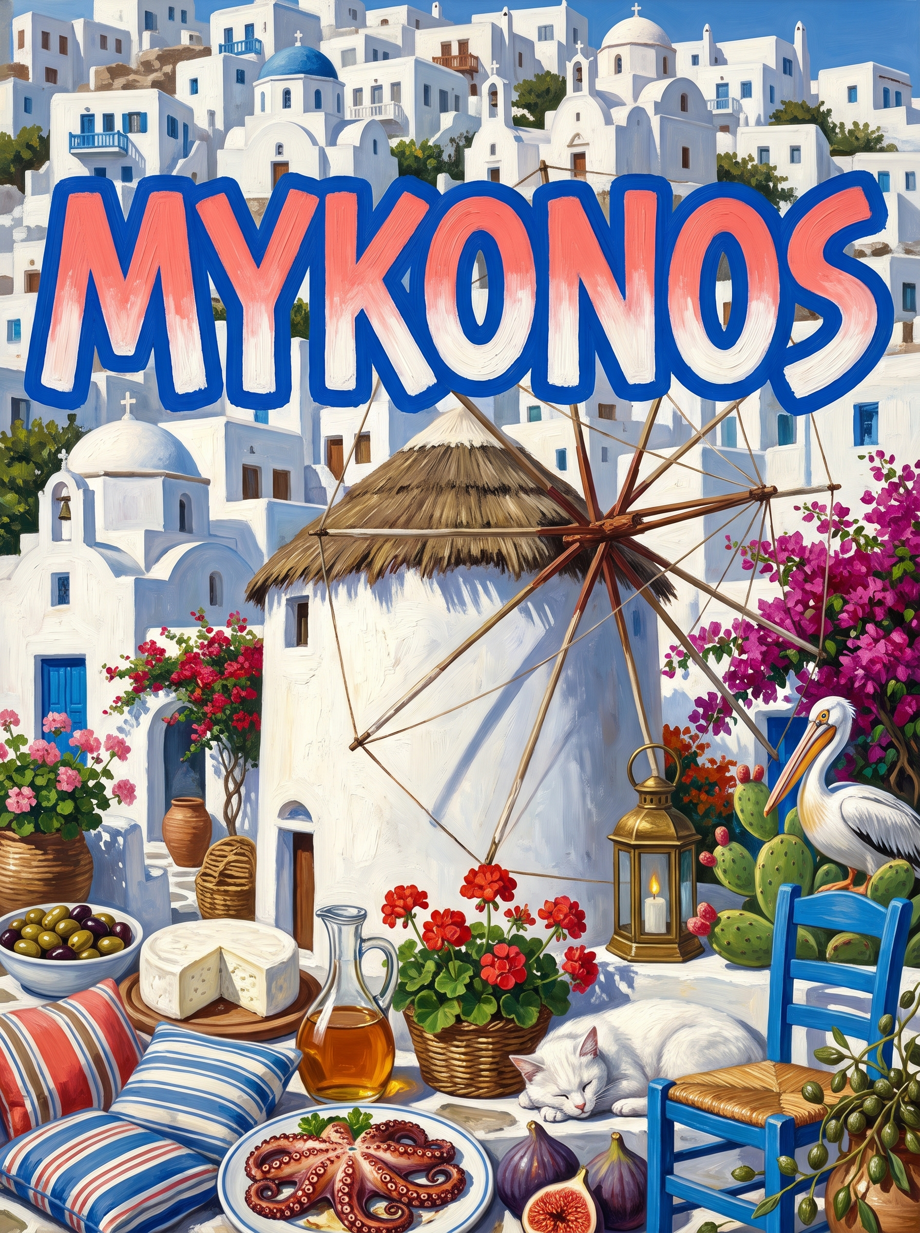 Mykonos Whitewashed Windmill