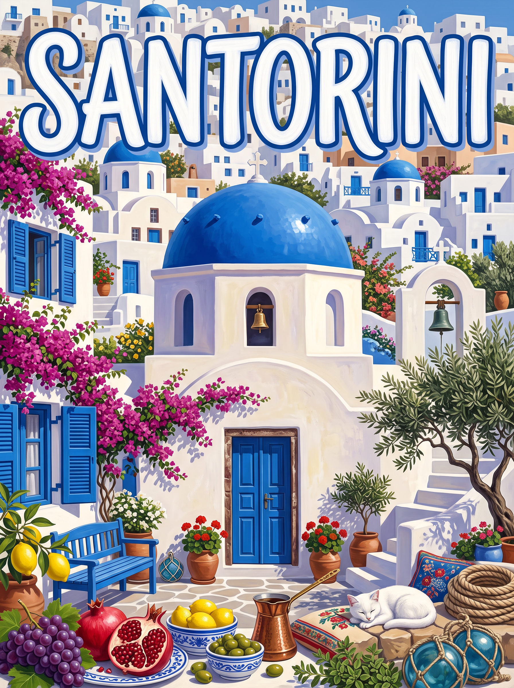Santorini Blue Domed Church