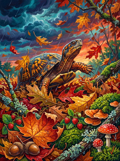 Box Turtle Among the Leaves