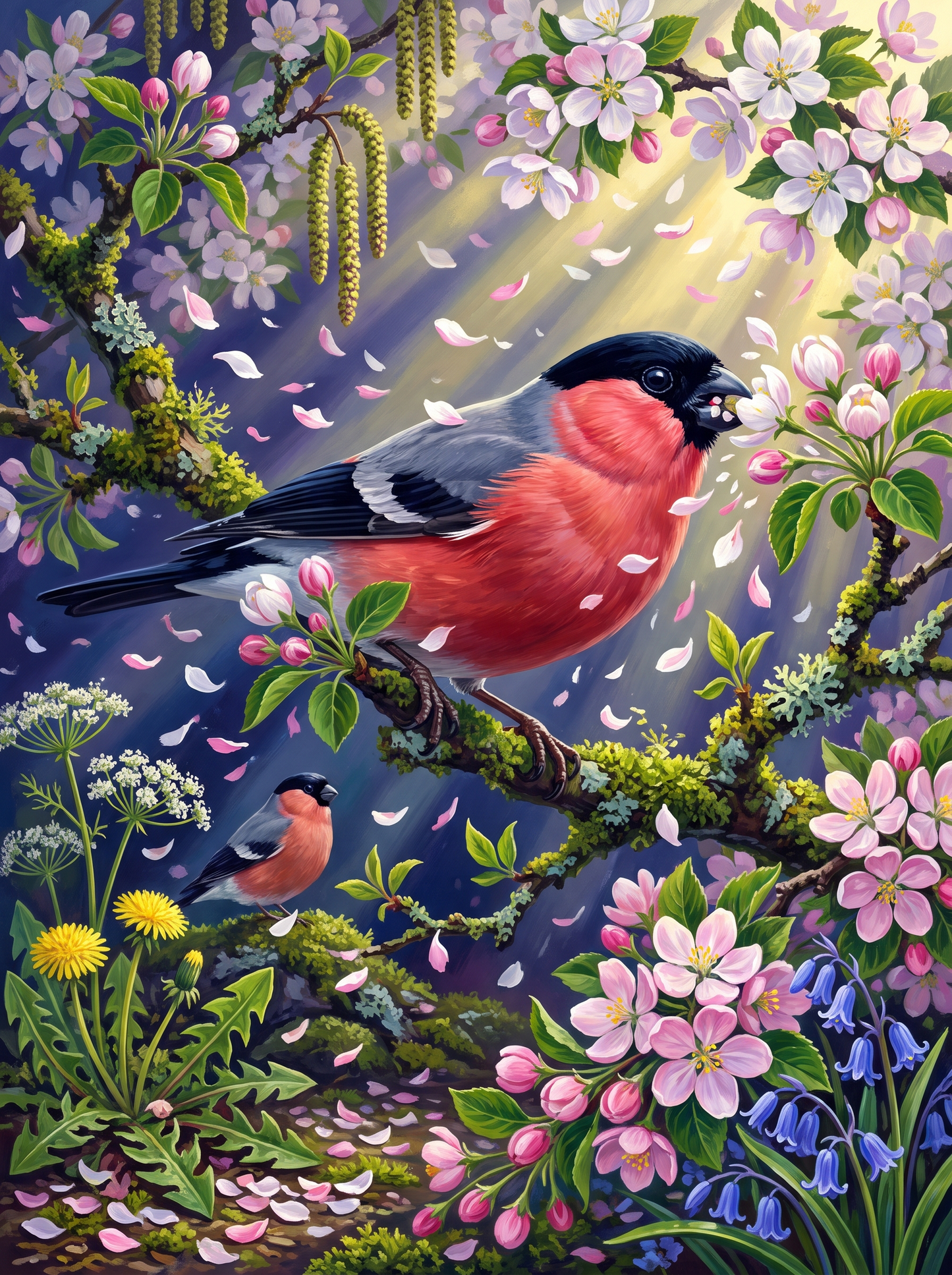 Bullfinch in a Blizzard of Blossom