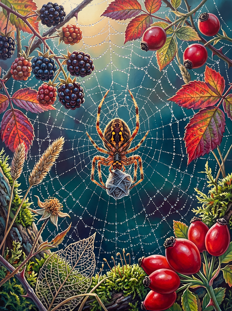 Garden Spider, Web of Dew