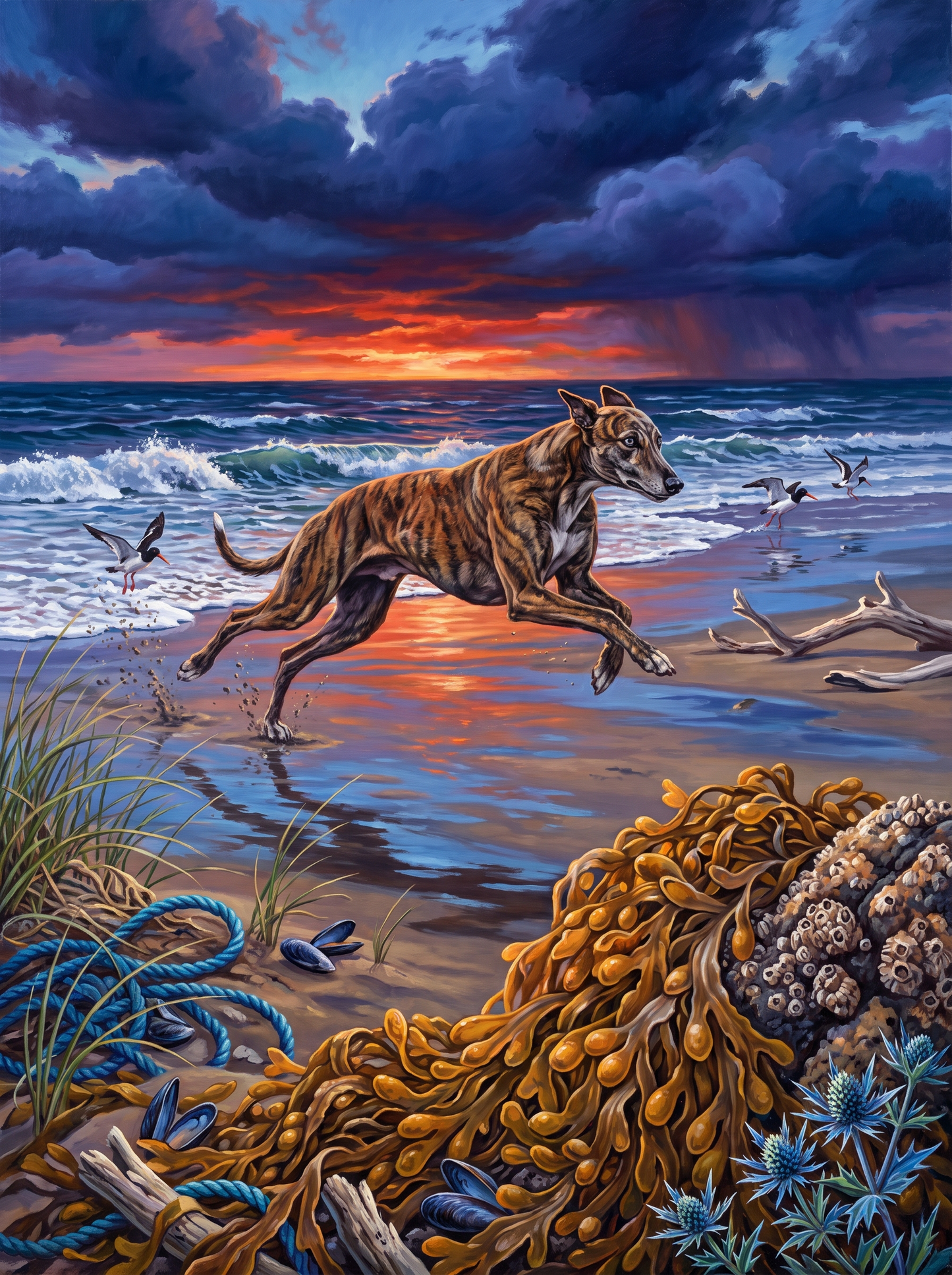 Greyhound on the Wet Sand