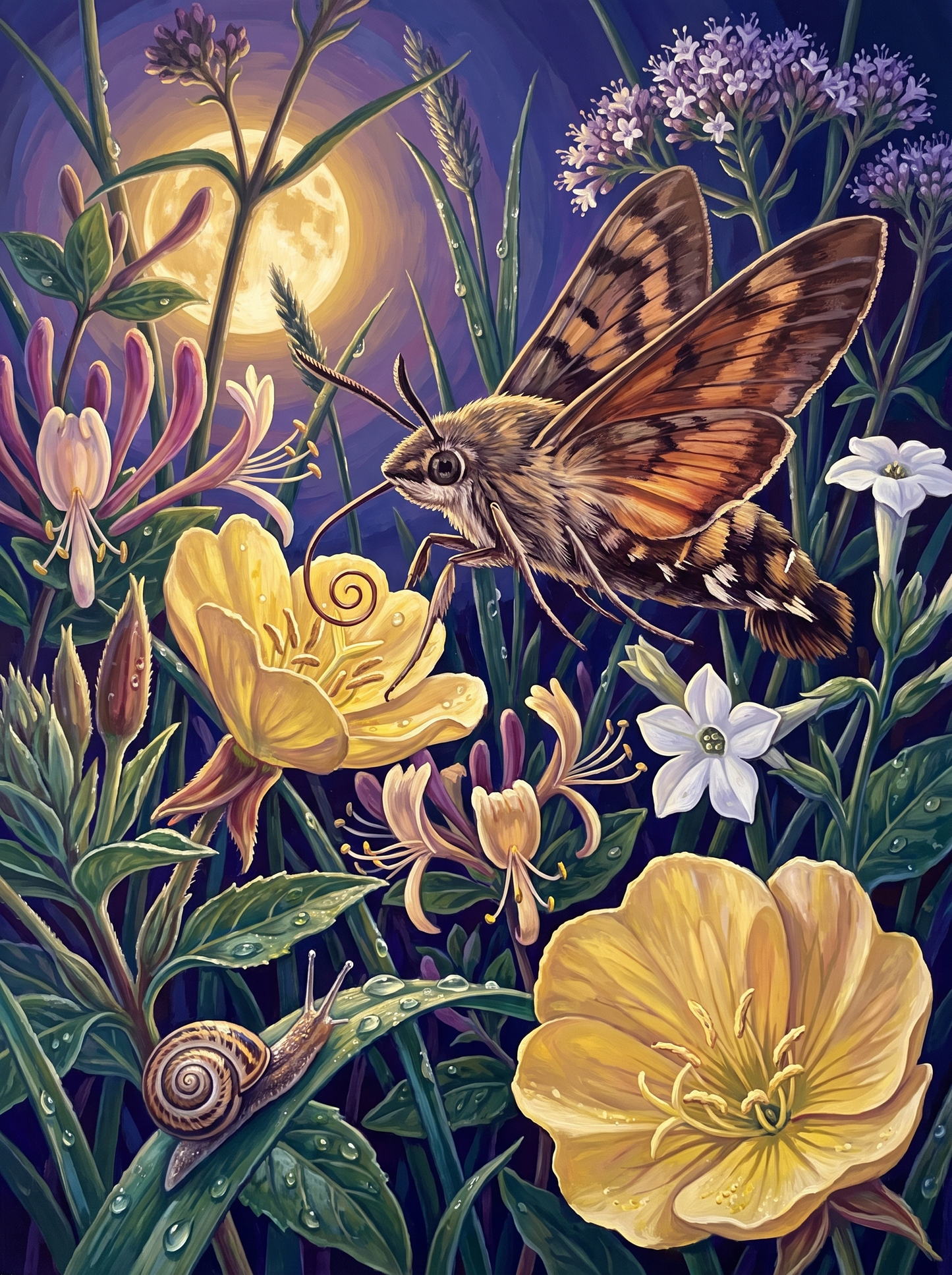 Hawk Moth and Evening Primrose