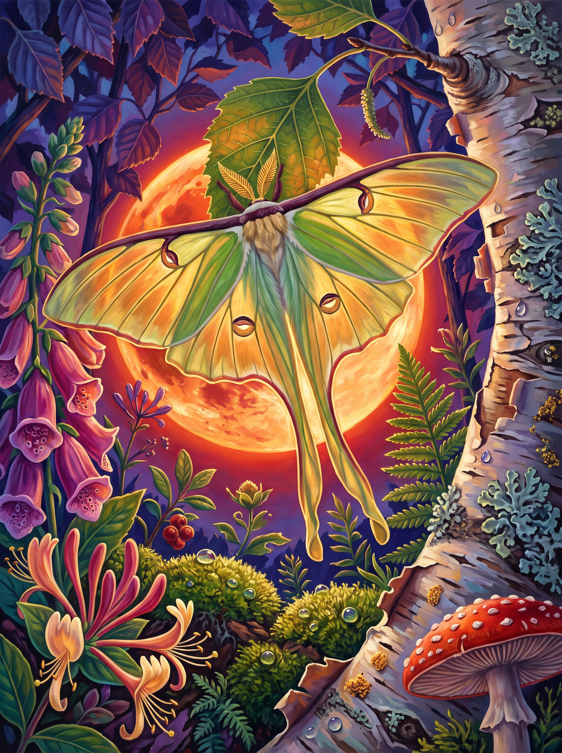 Luna Moth, Rising Moon