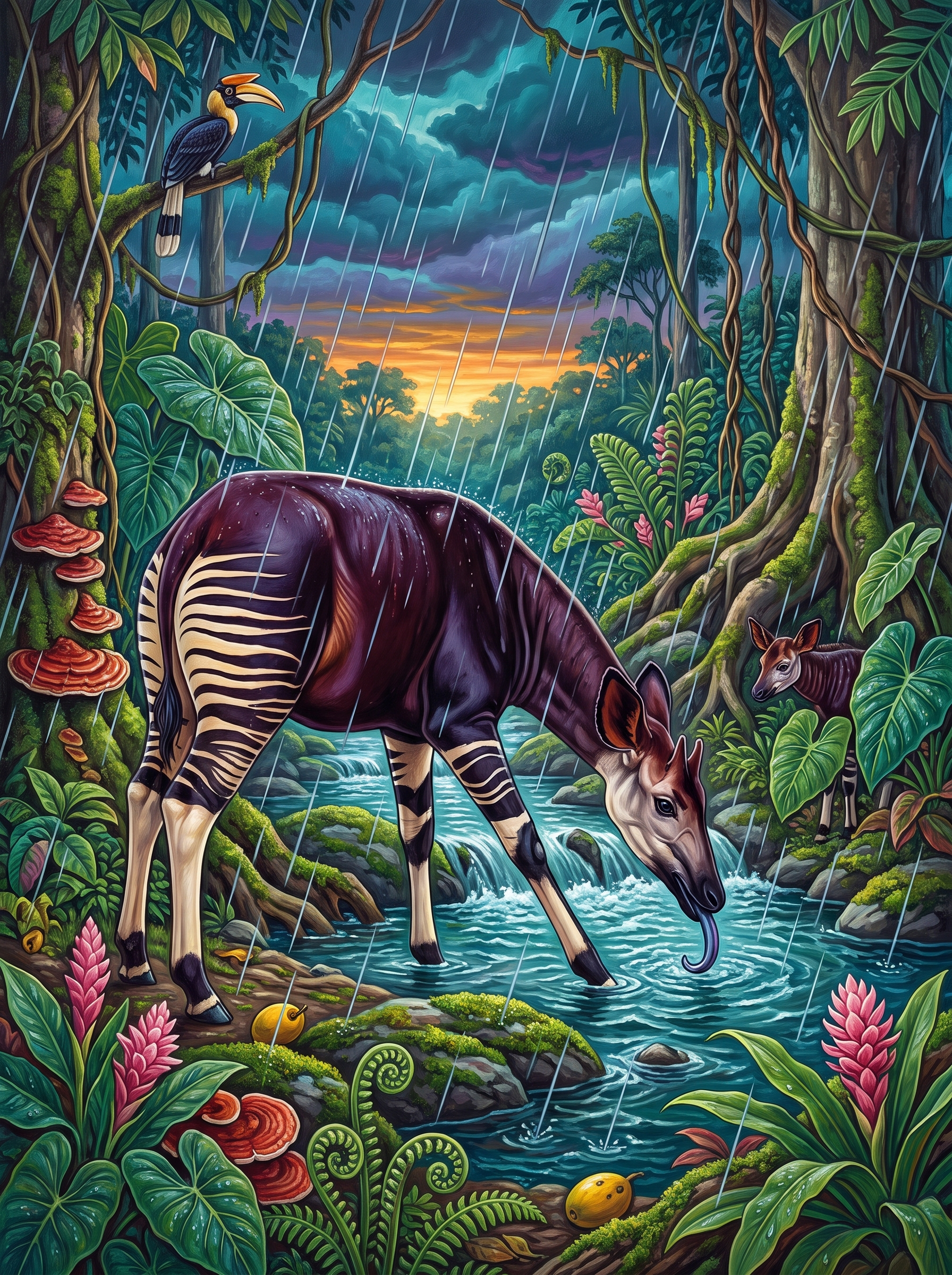 Okapi in the Rain