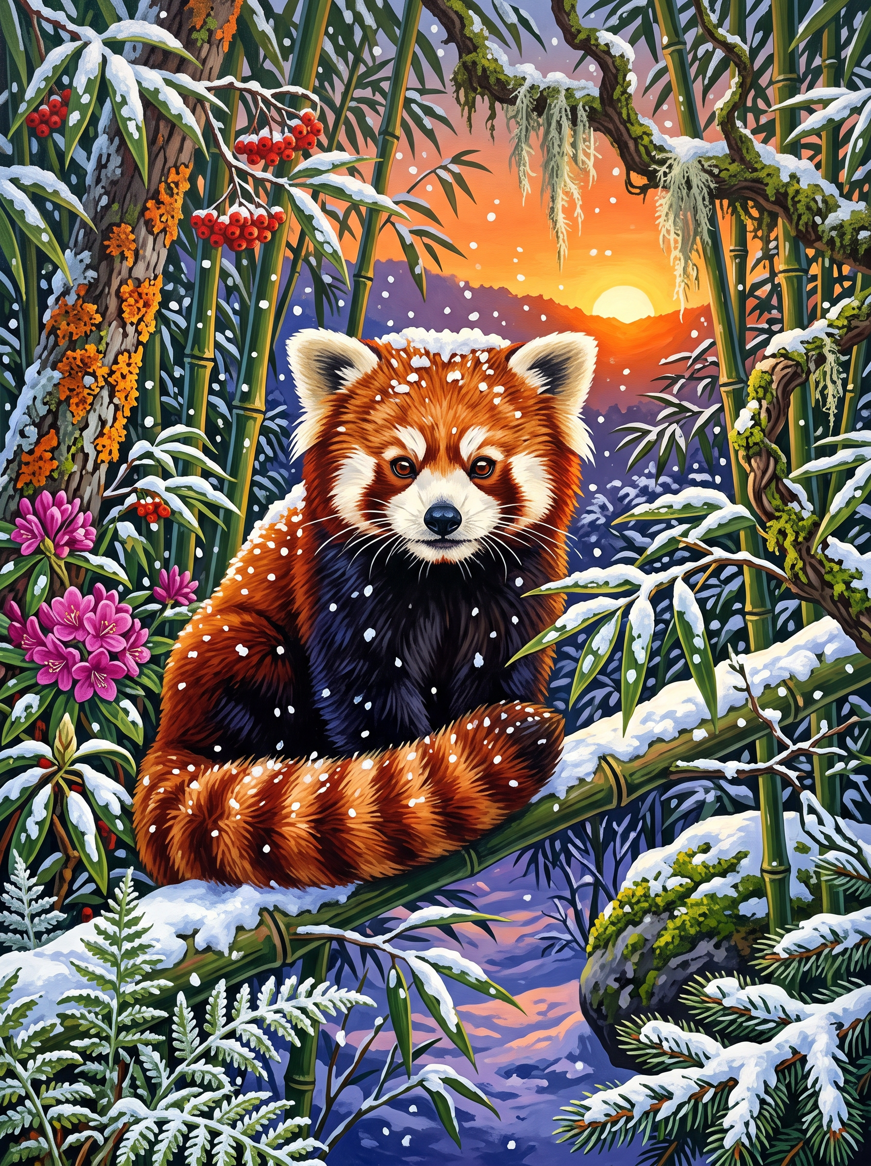 Red Panda in the Bamboo Snow
