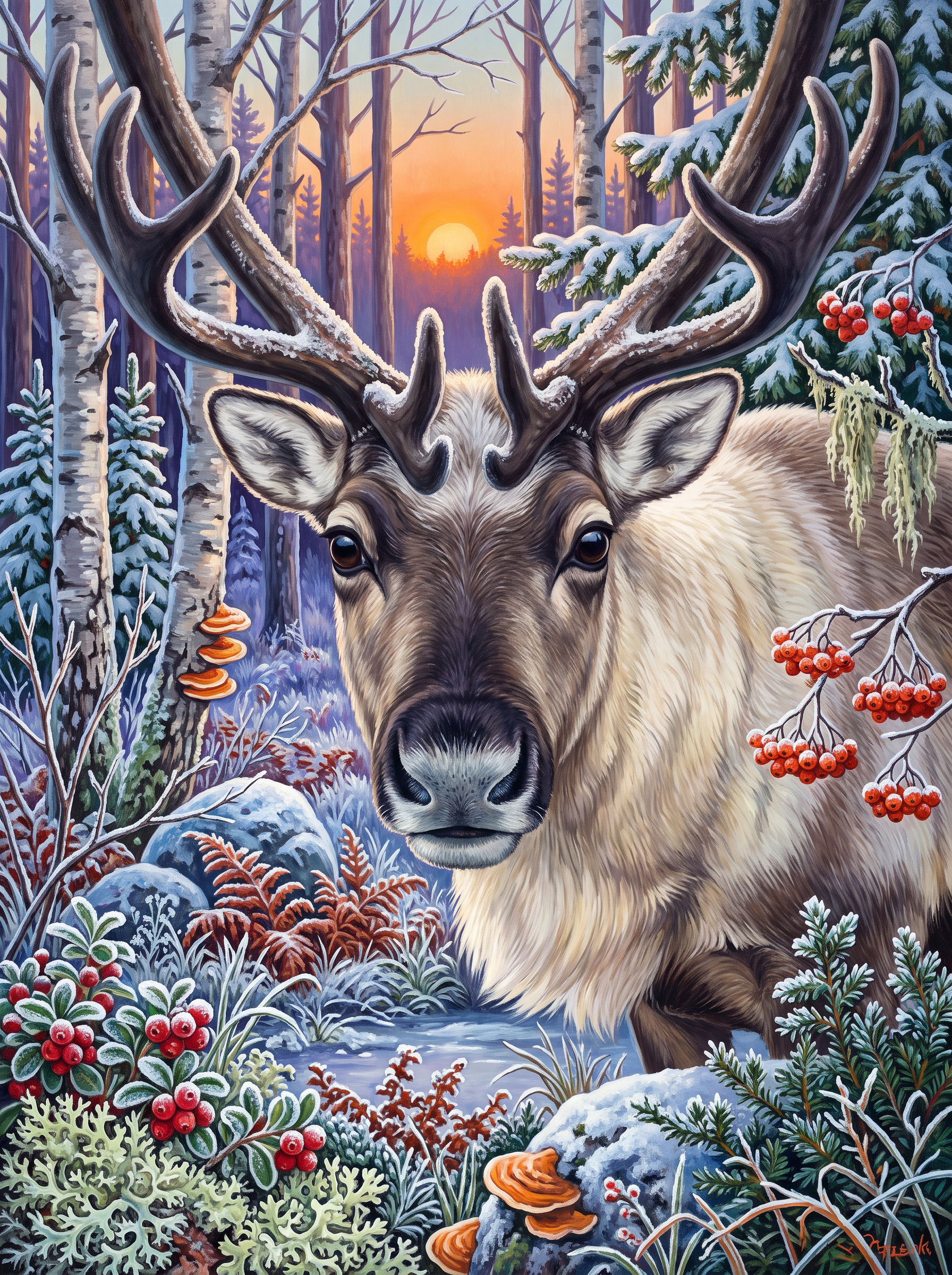 Reindeer in the Frozen Birches
