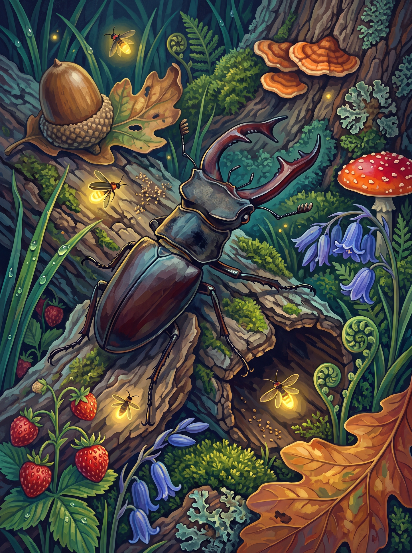 Stag Beetle Among the Fireflies
