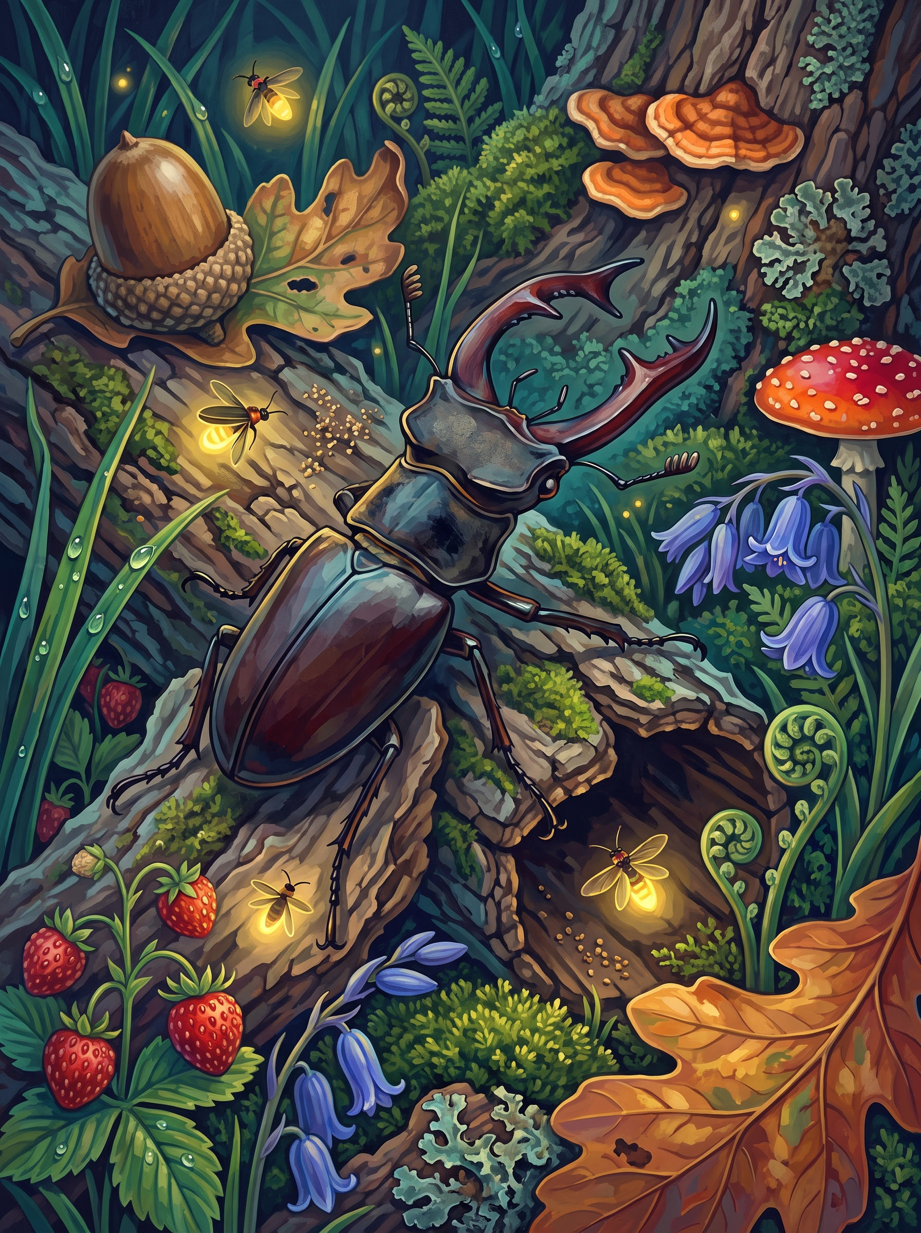 Stag Beetle Among the Fireflies