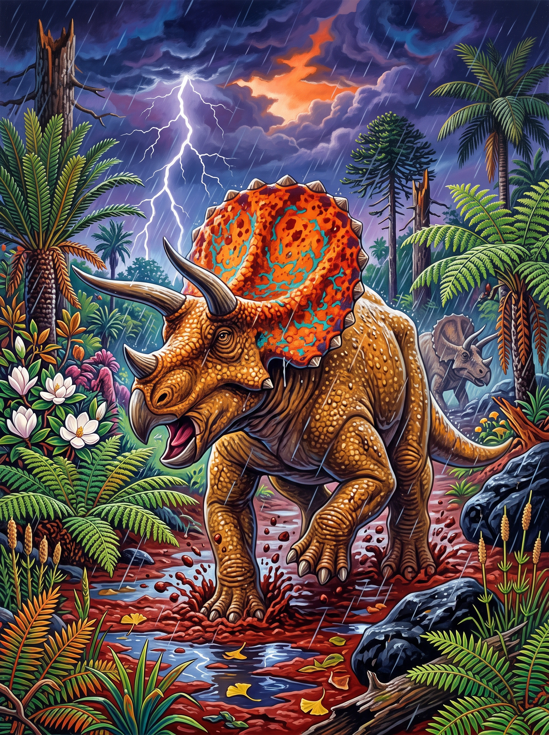 Triceratops Under Lightning