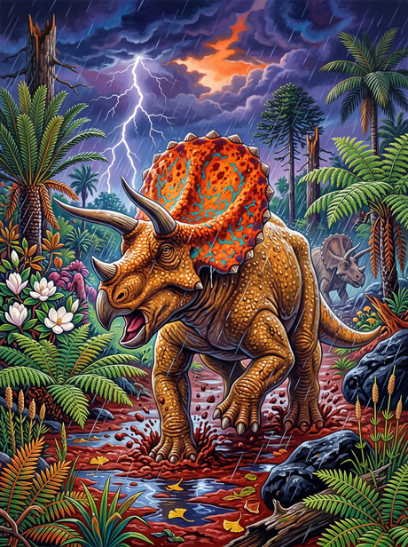 Triceratops Under Lightning