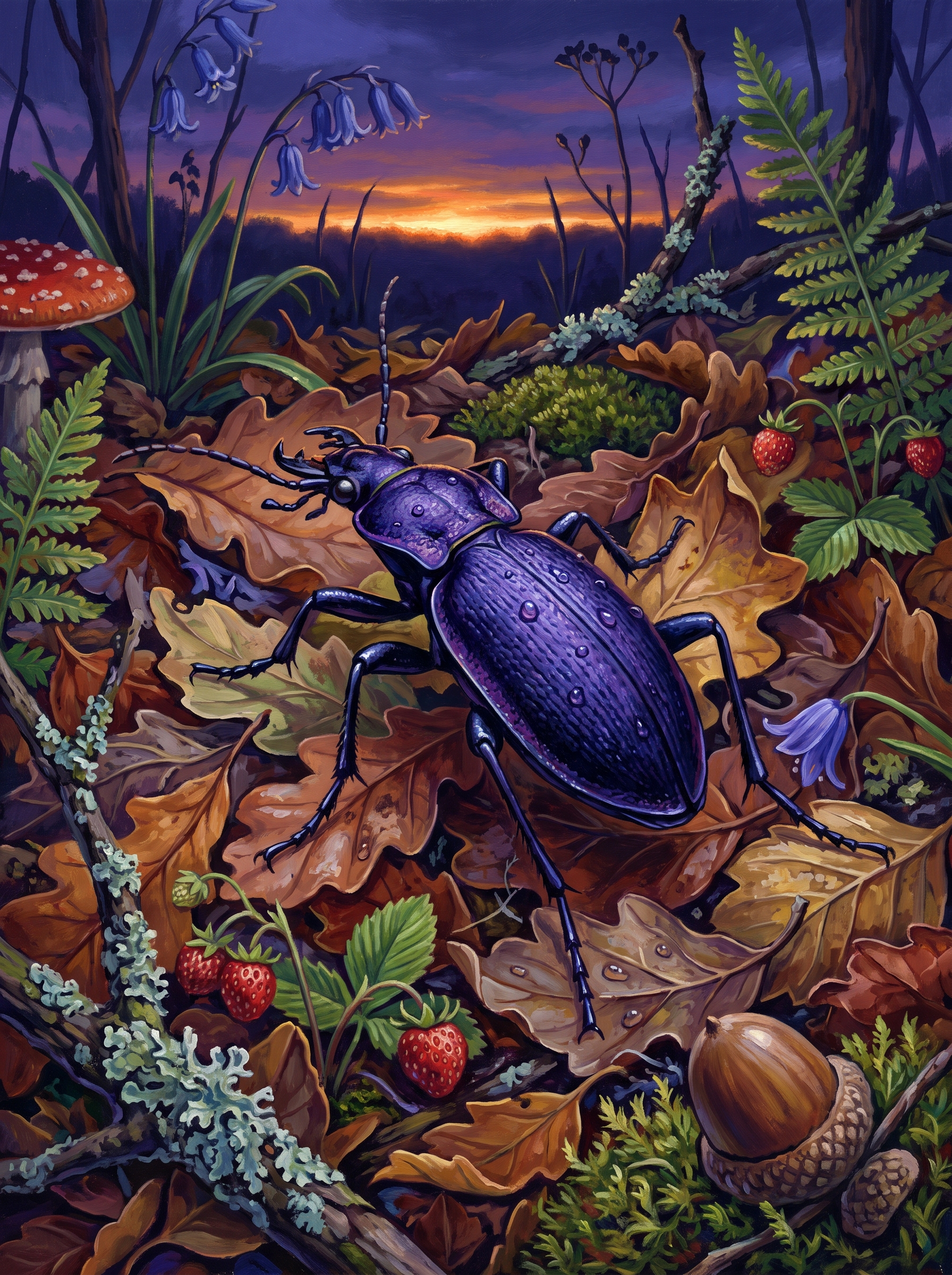 Violet Ground Beetle at Dusk