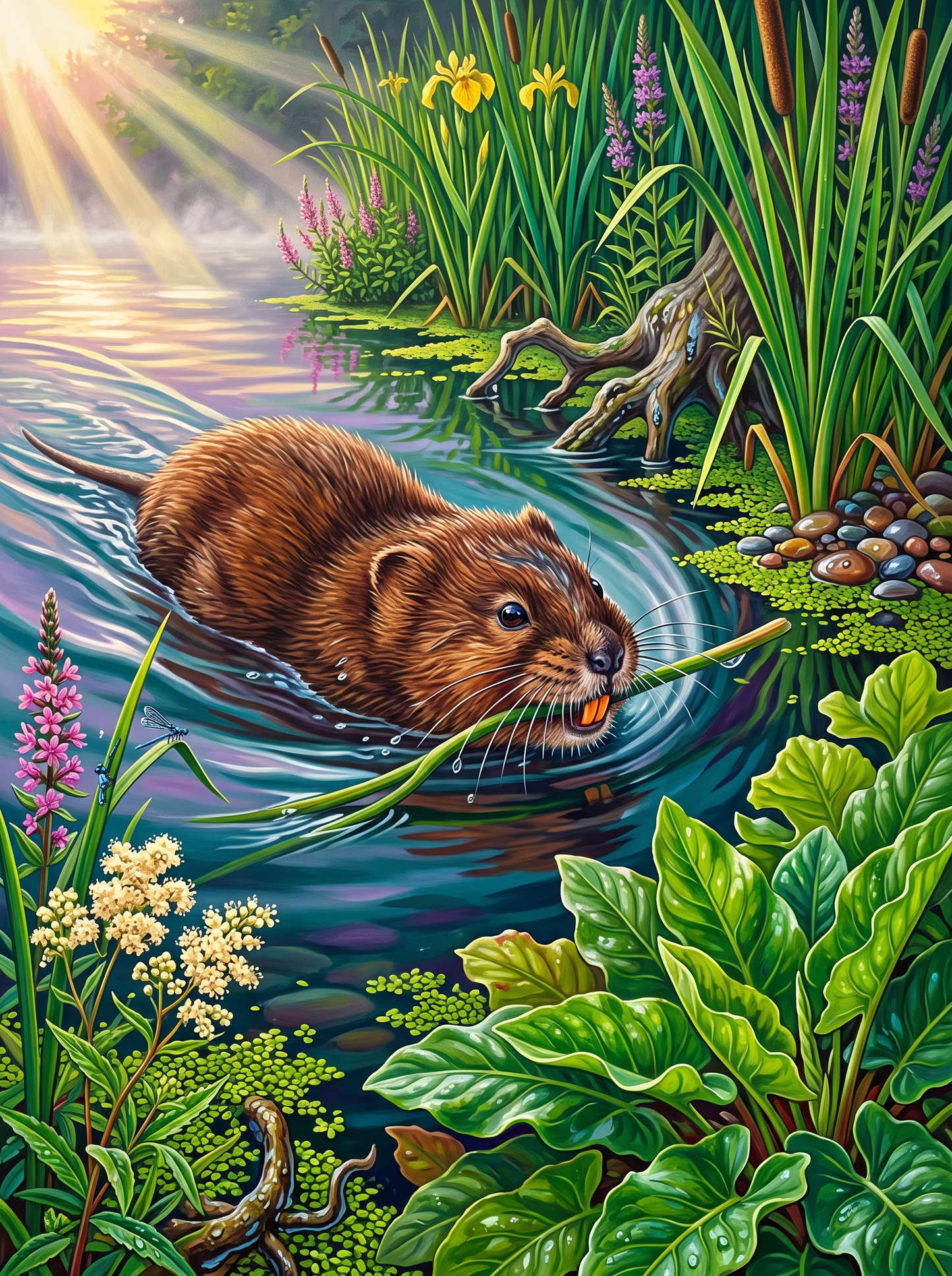 Water Vole Carries a Reed