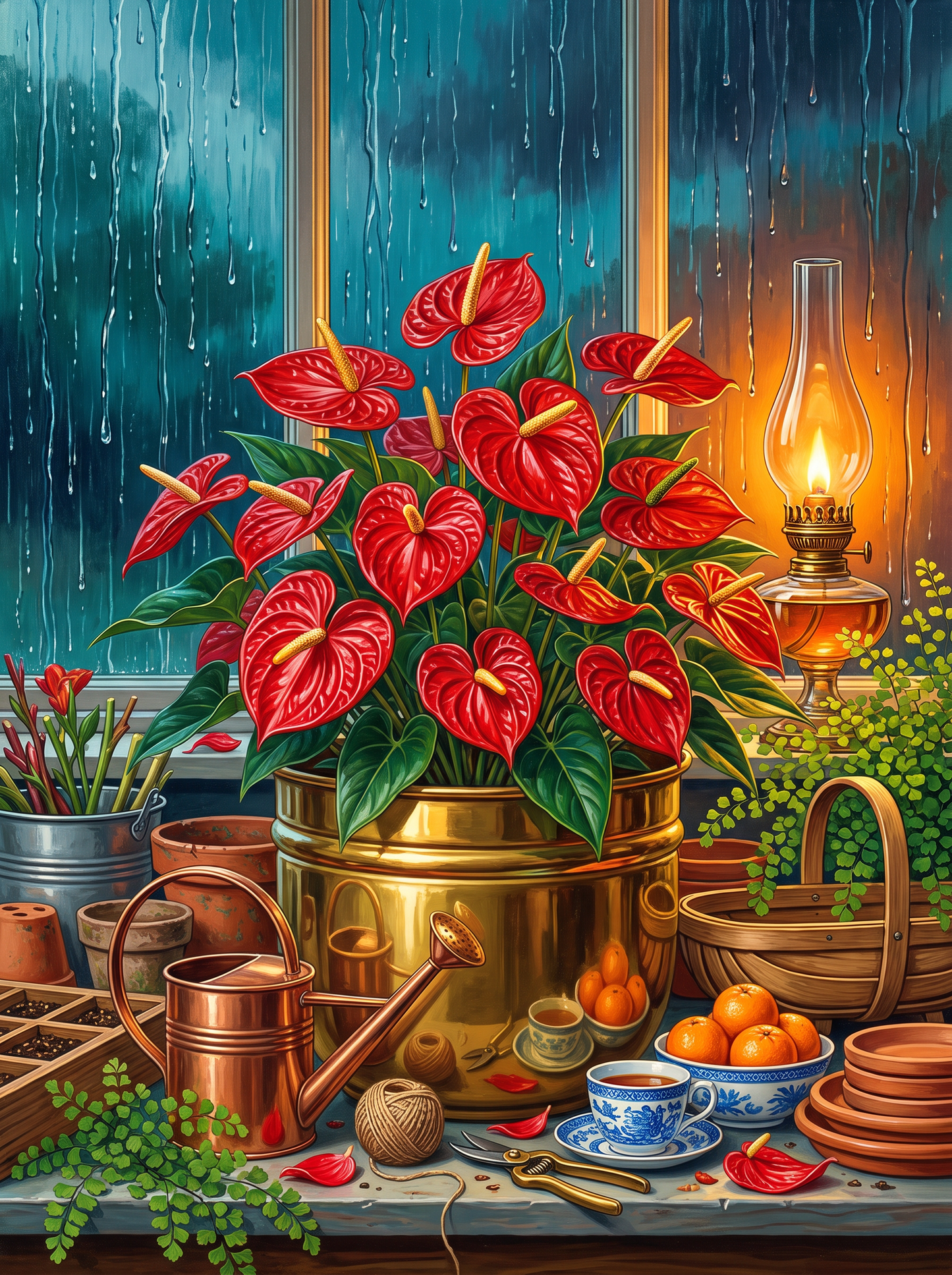Anthuriums in the Rain
