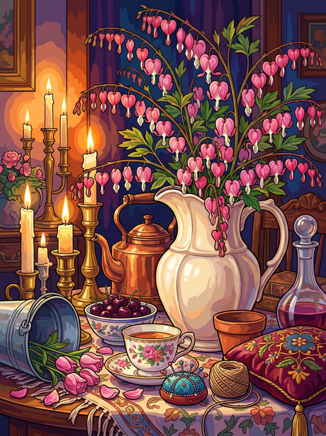 Bleeding Hearts in Candle Glow