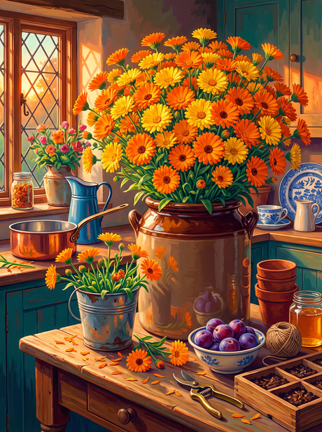Calendula and the Setting Sun