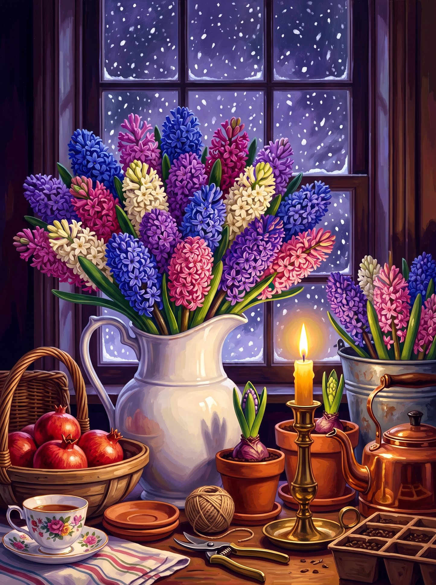 Hyacinths While It Snows