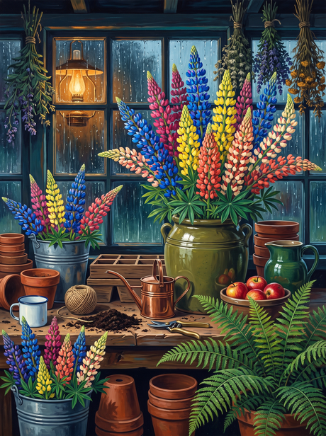 Lupins in a Rain Shower