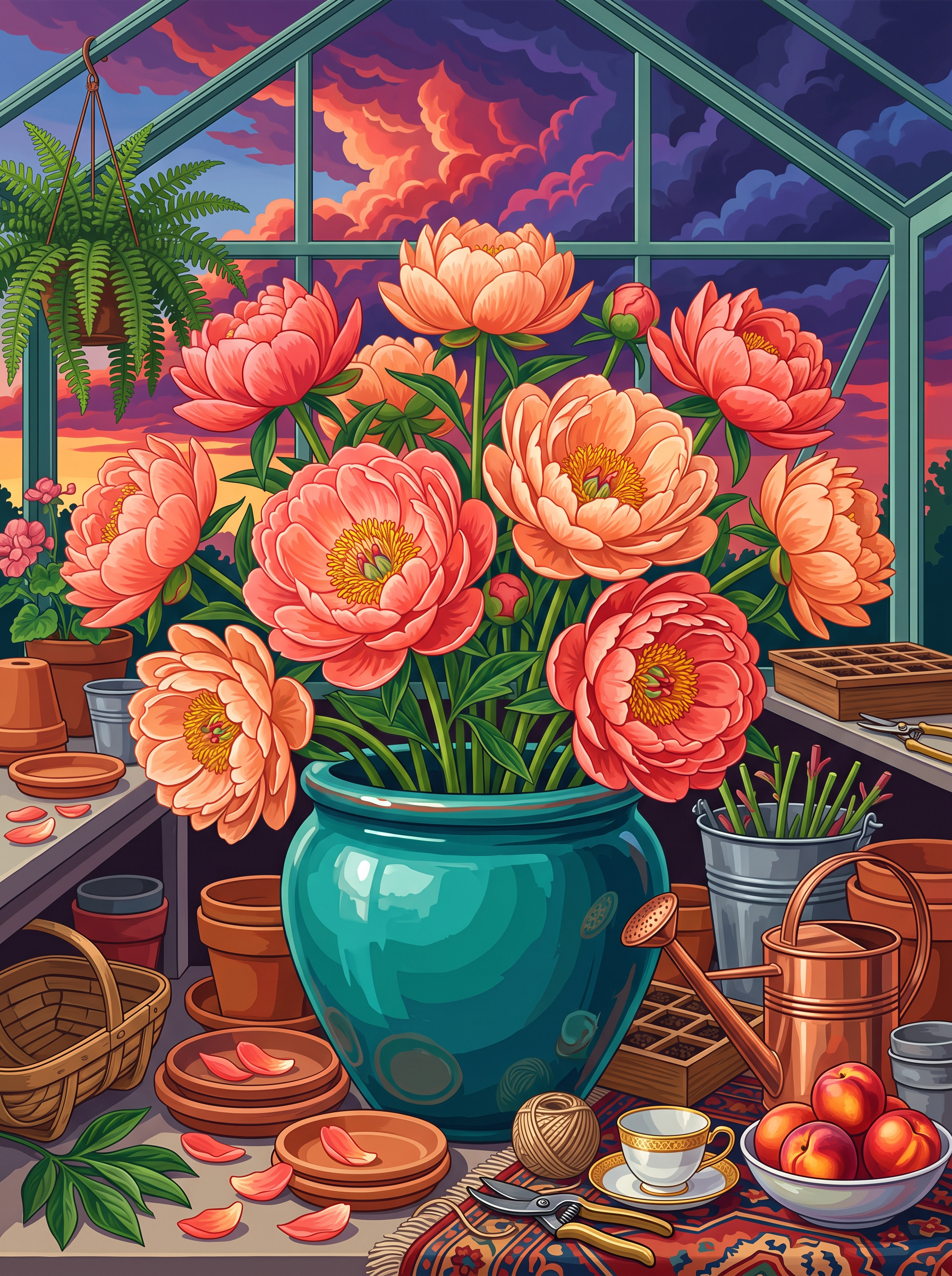 Coral Charm Peonies at Sundown