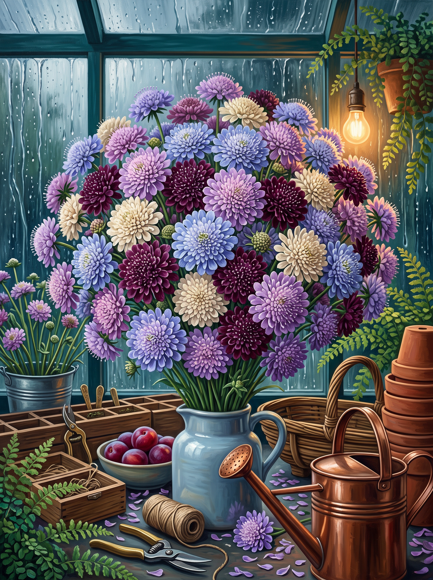Scabious in a Passing Shower