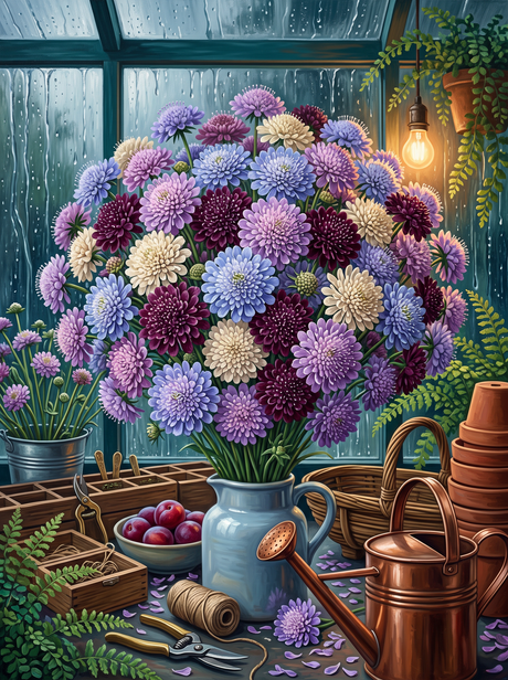 Scabious in a Passing Shower