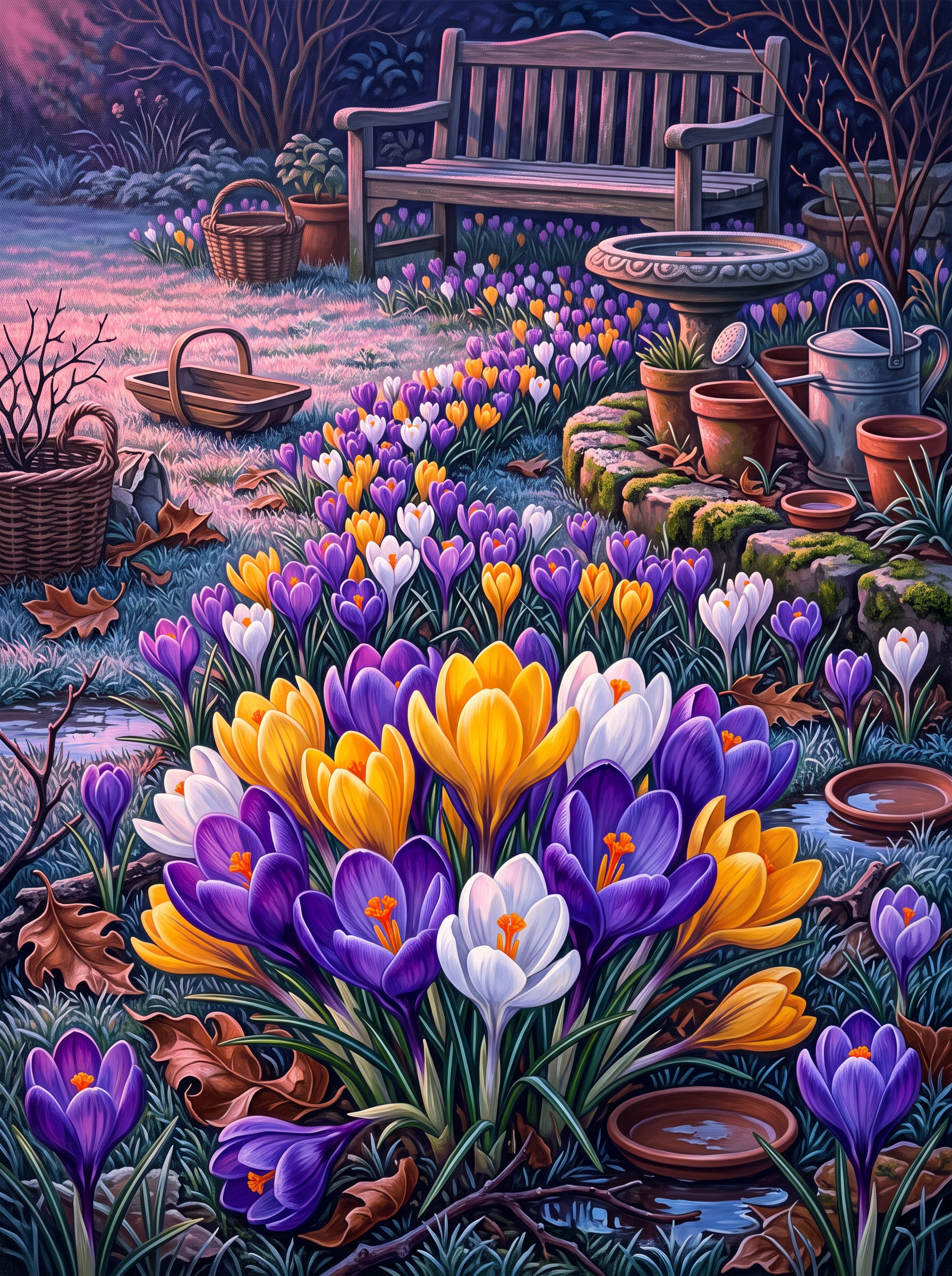 Crocuses Push Through at Dawn