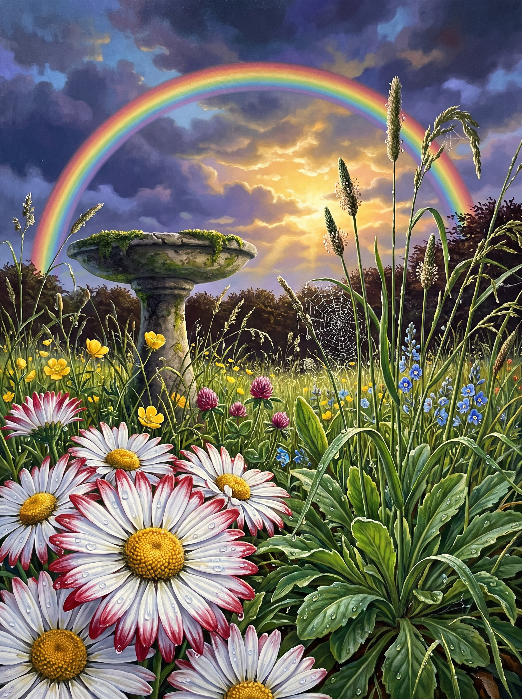 Daisies and a Rainbow Sky