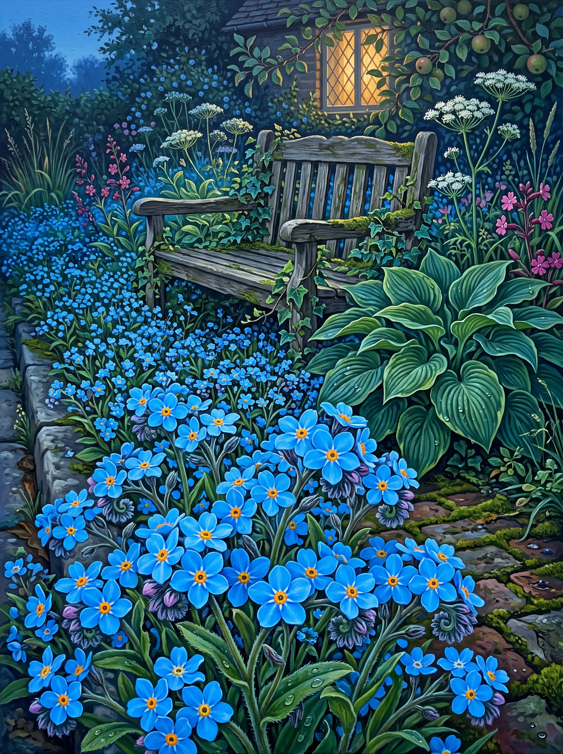 Forget-Me-Nots by the Old Bench