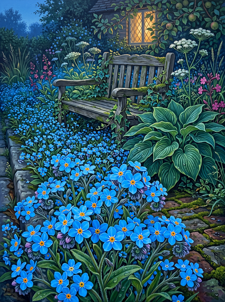 Forget-Me-Nots by the Old Bench