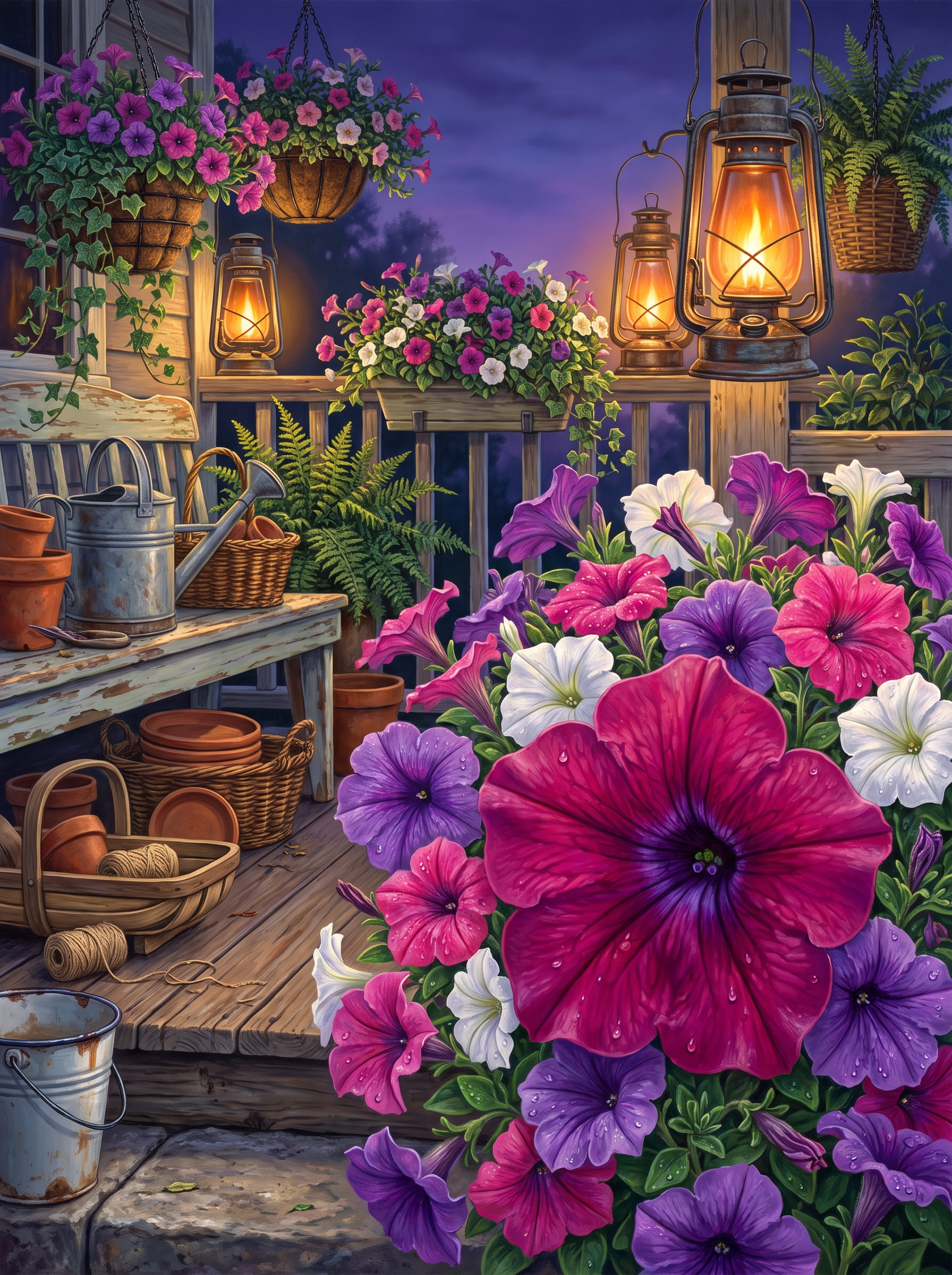 Petunias in the Lantern Glow