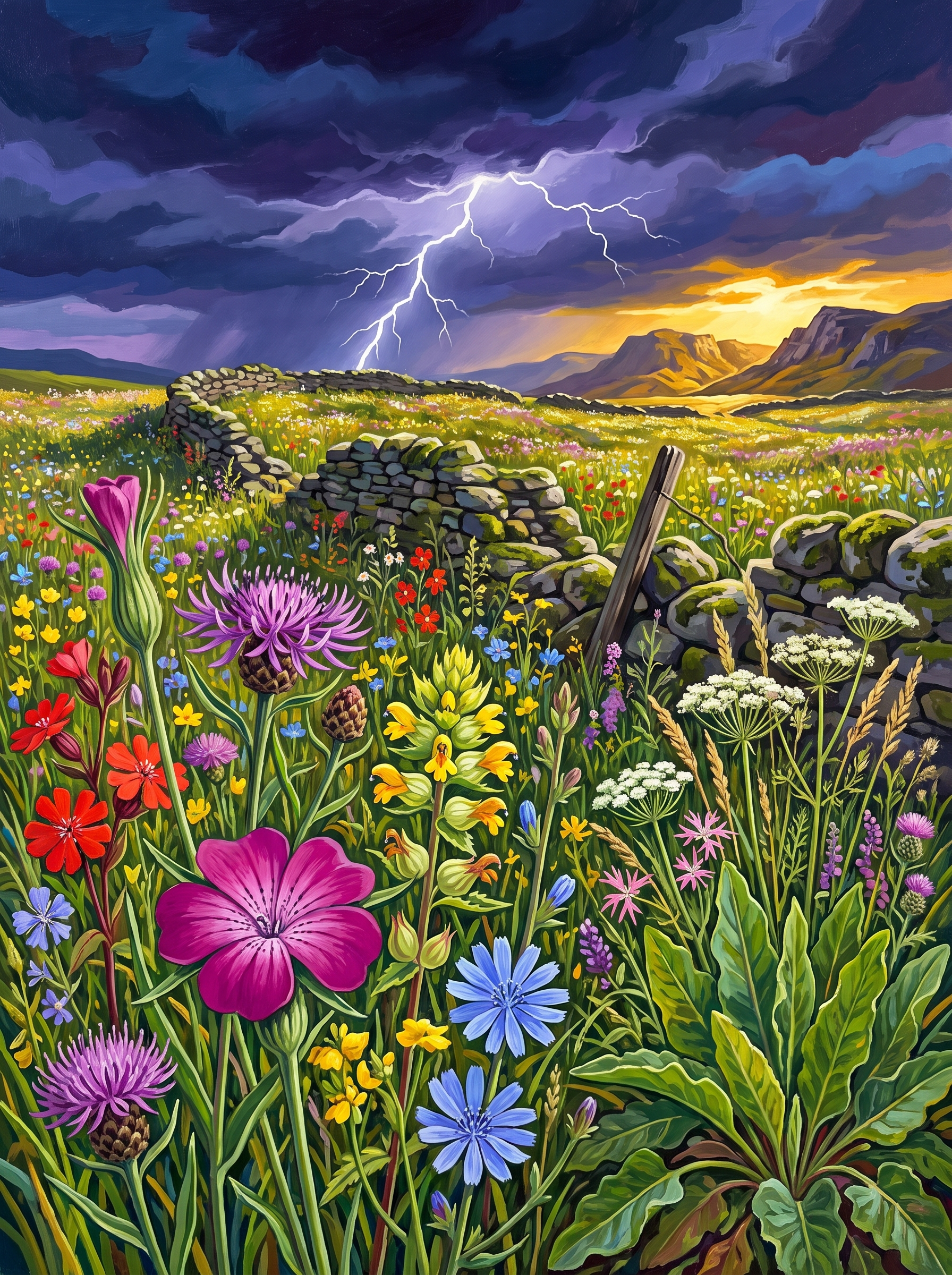 Wildflower Meadow Under Thunder