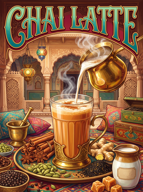 Chai Latte Beneath Painted Arches