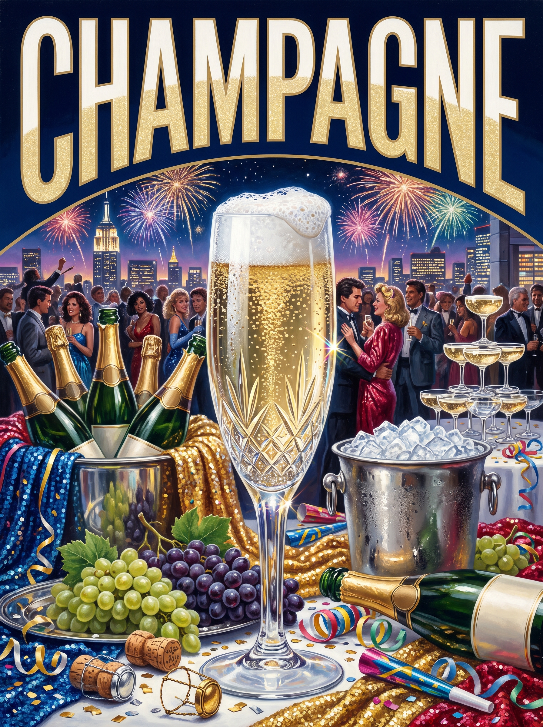 Champagne Under New Year Fireworks