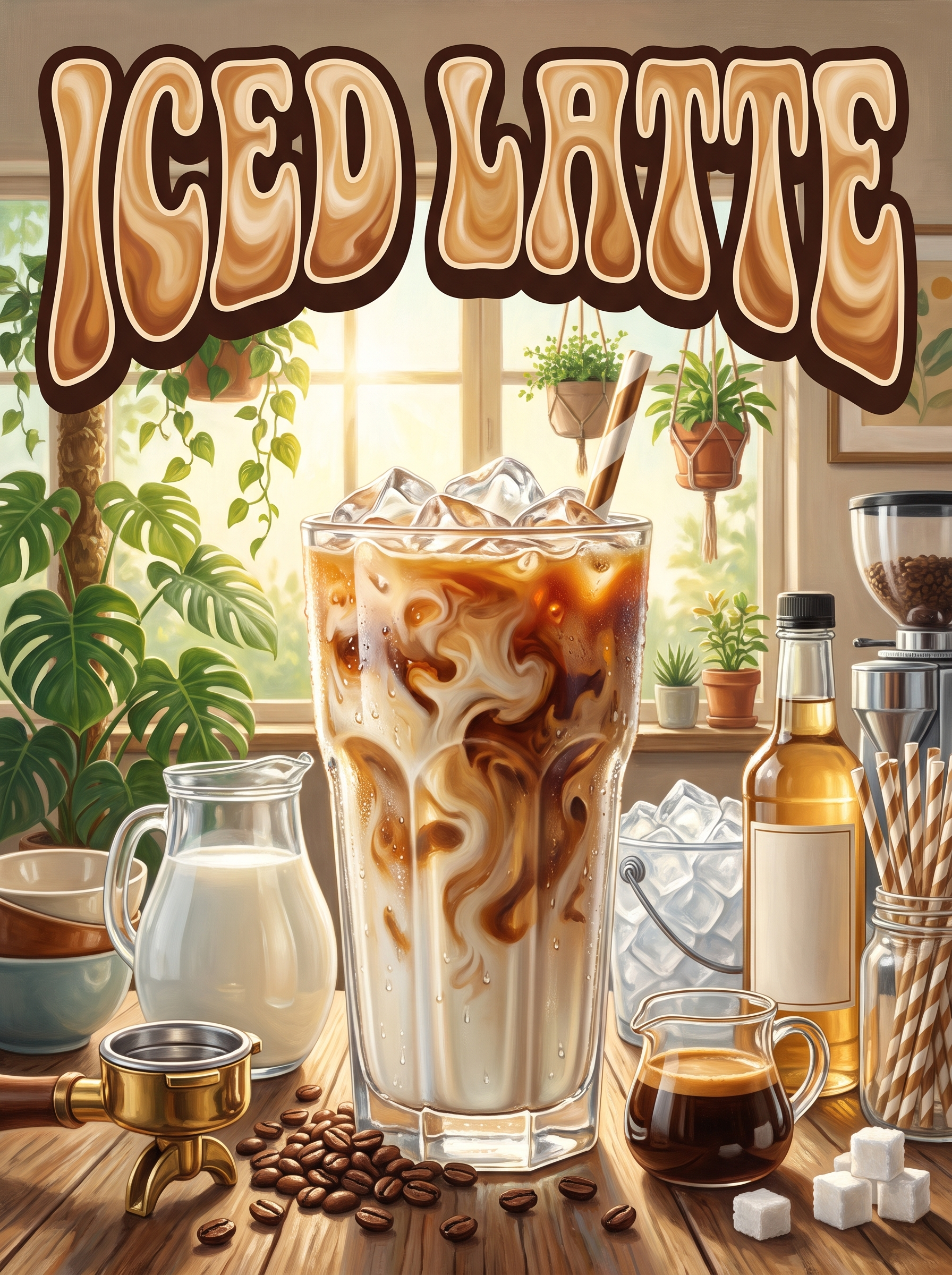Iced Latte in a Sunlit Kitchen