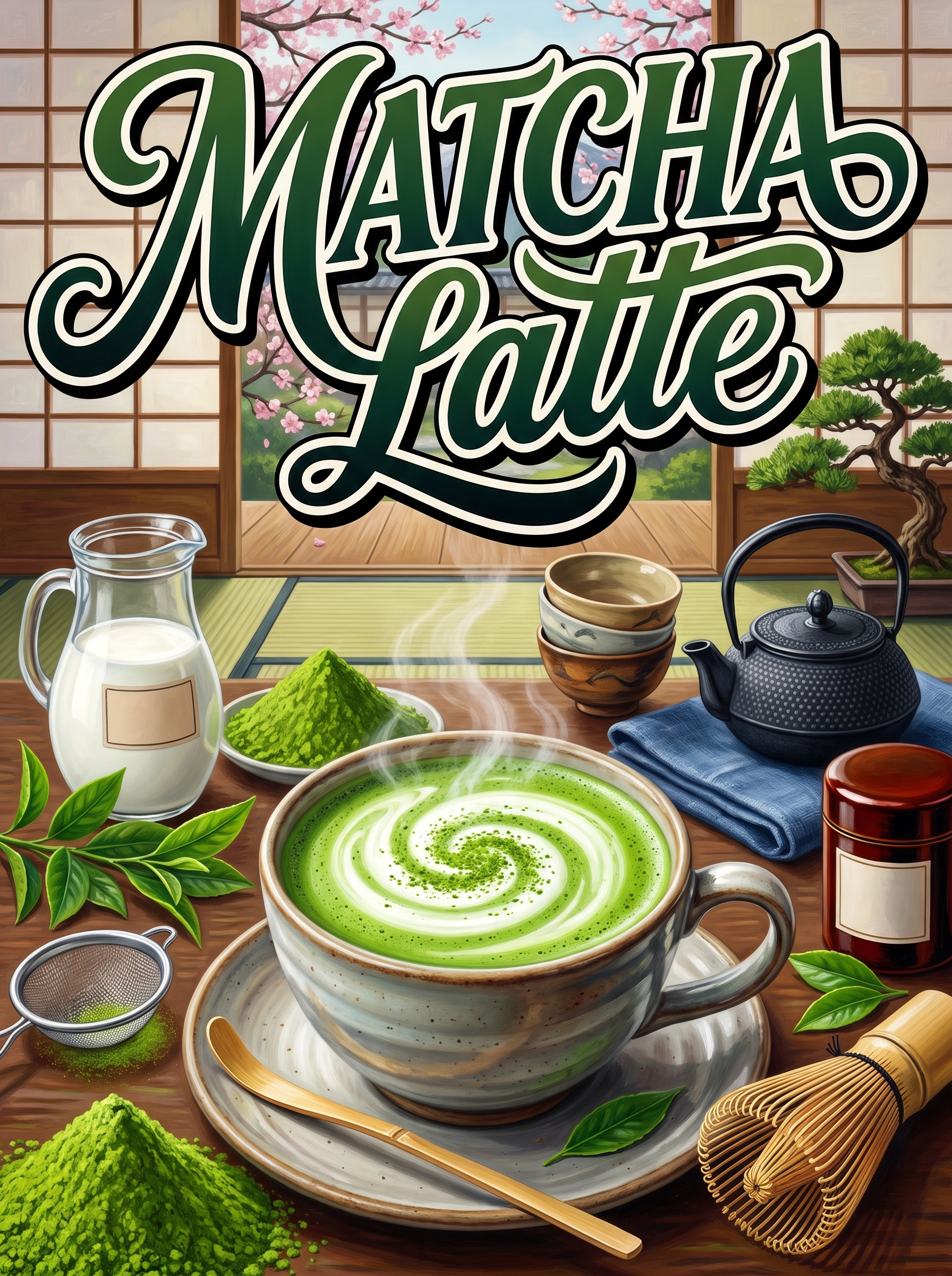 Matcha Latte in the Tea Room