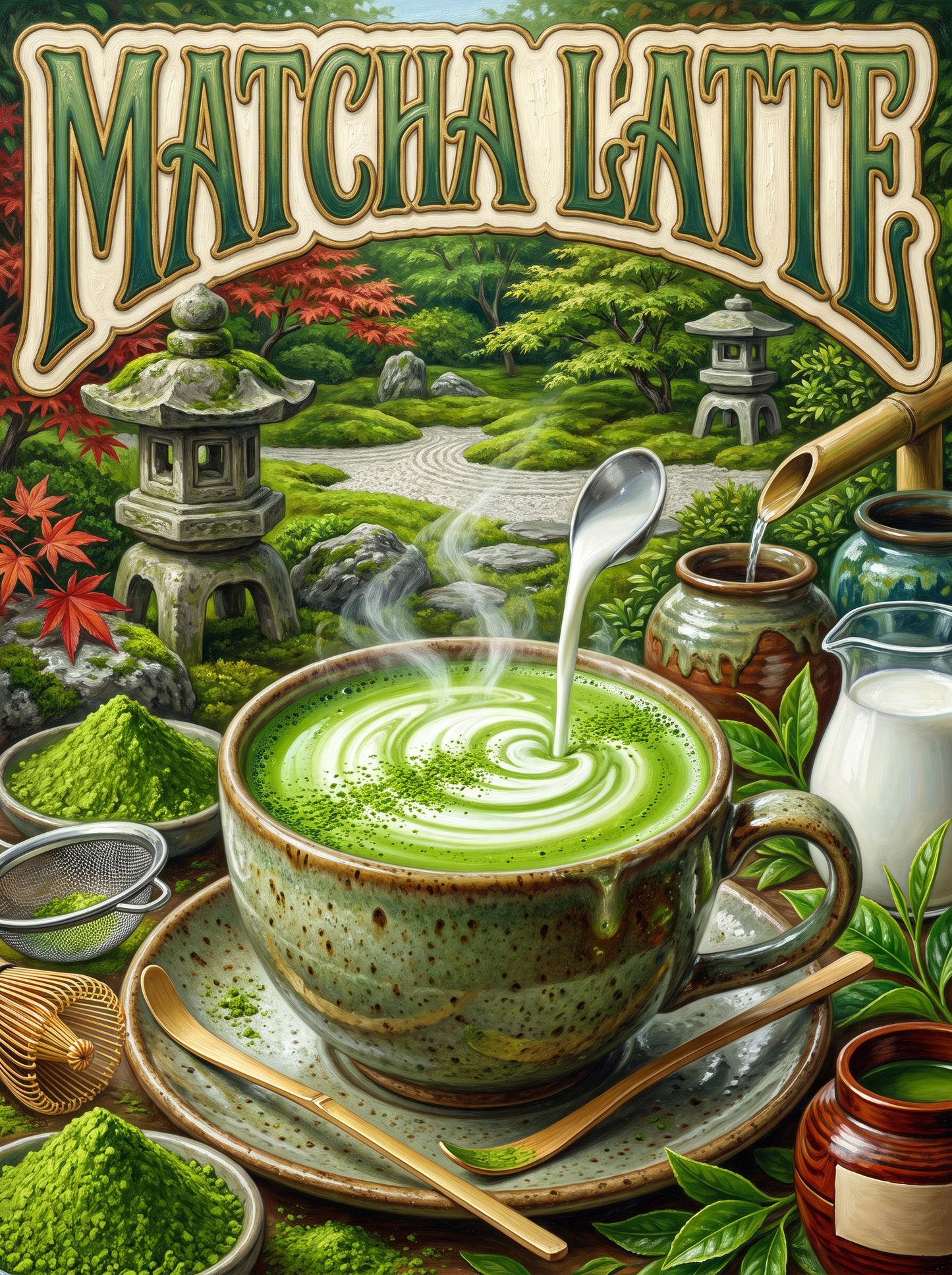 Matcha Latte in the Zen Garden
