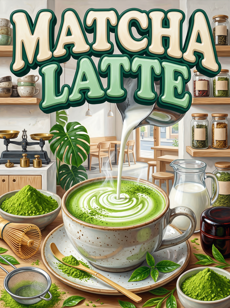 Matcha Latte in a Bright Kitchen