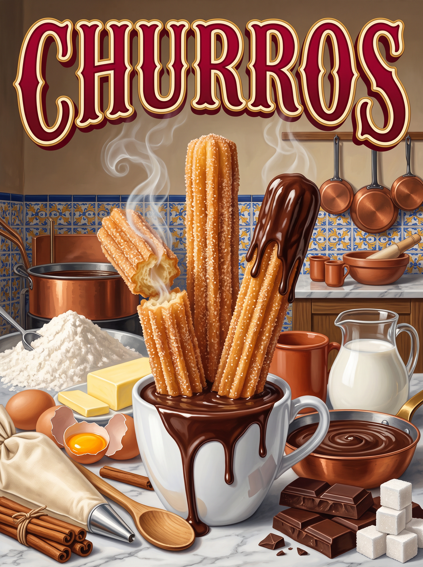 Churros in a Tiled Kitchen