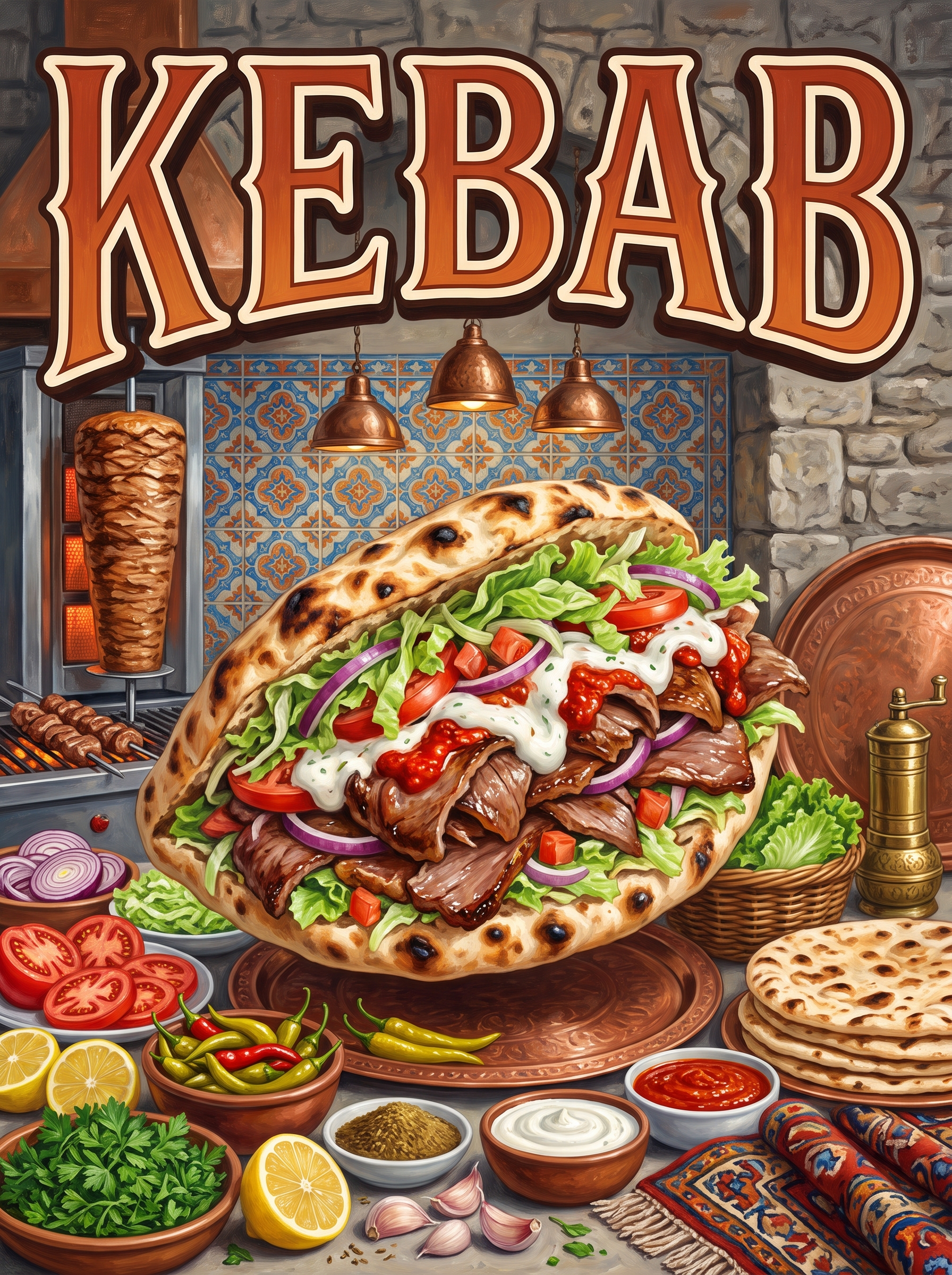 Kebab on Turkish Tiles