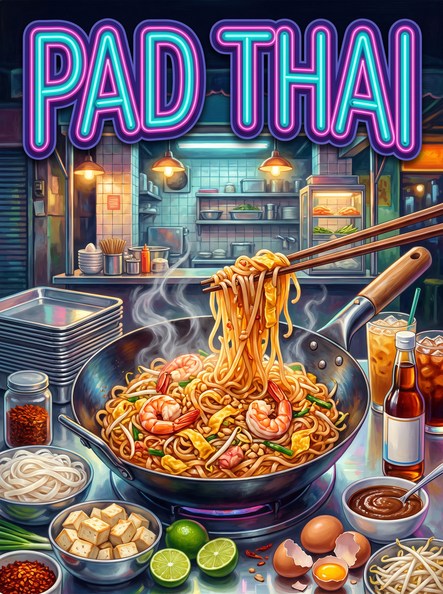 Pad Thai in a Neon Kitchen
