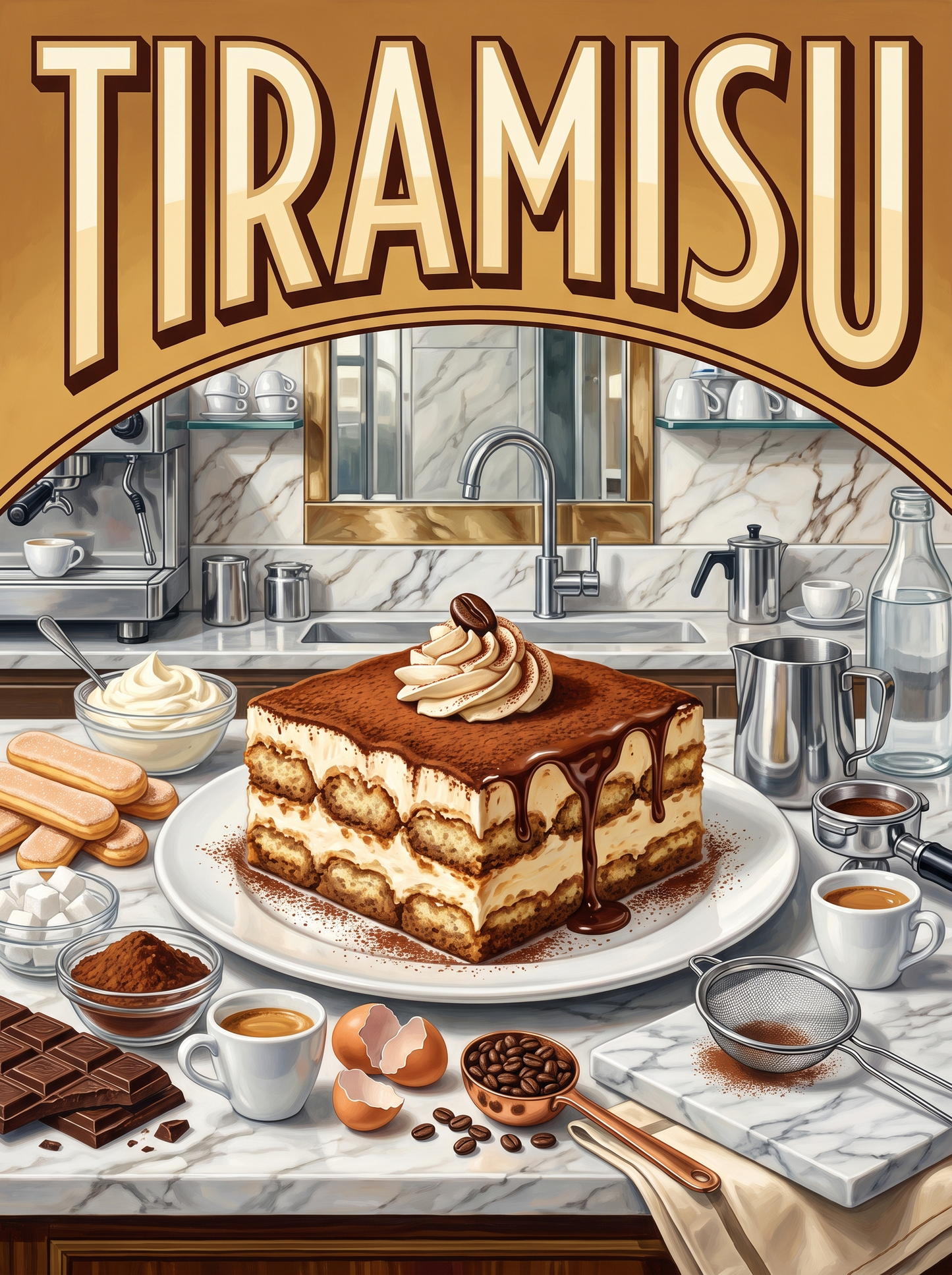 Tiramisu on a Bright Counter
