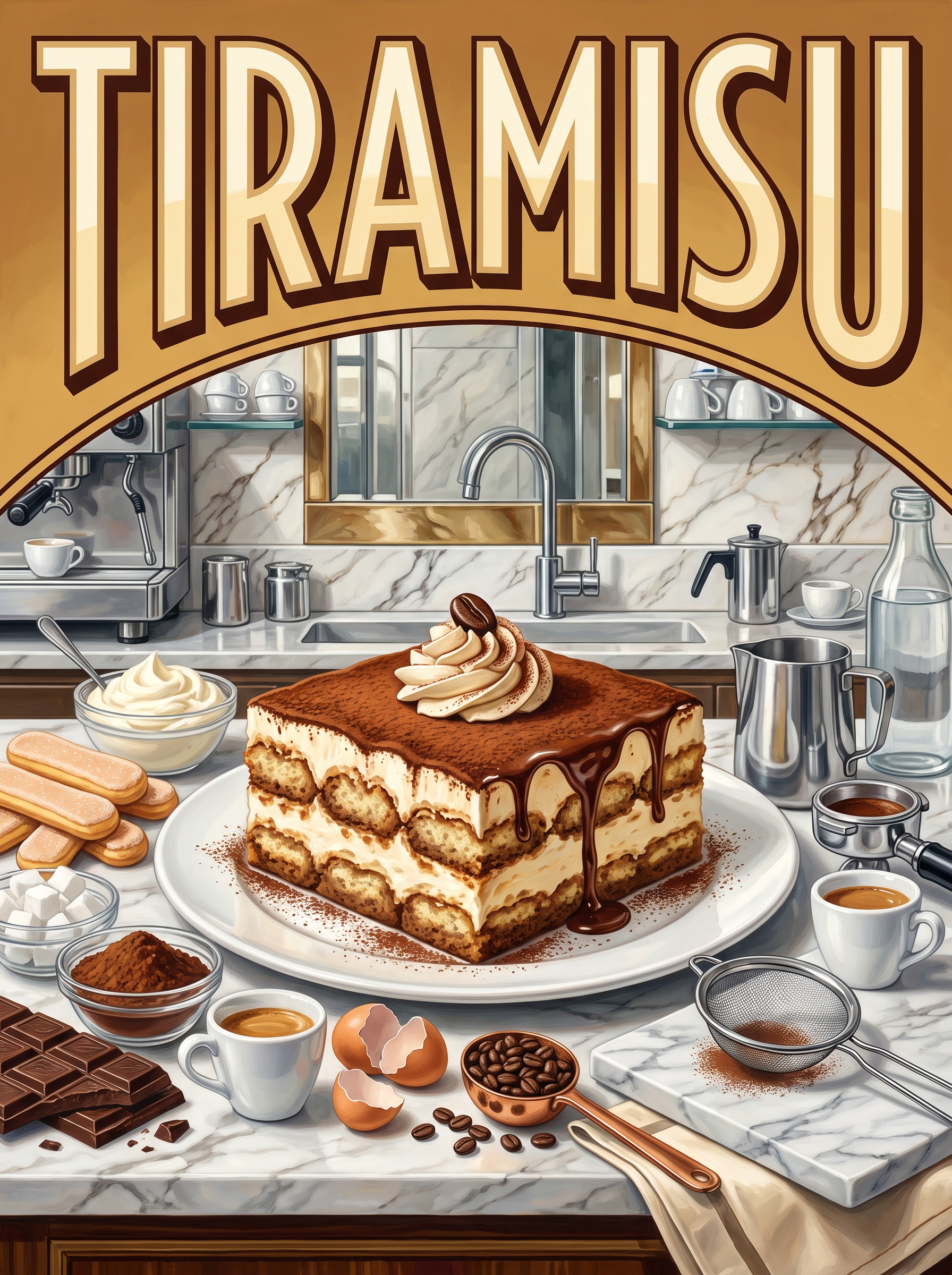 Tiramisu on a Bright Counter