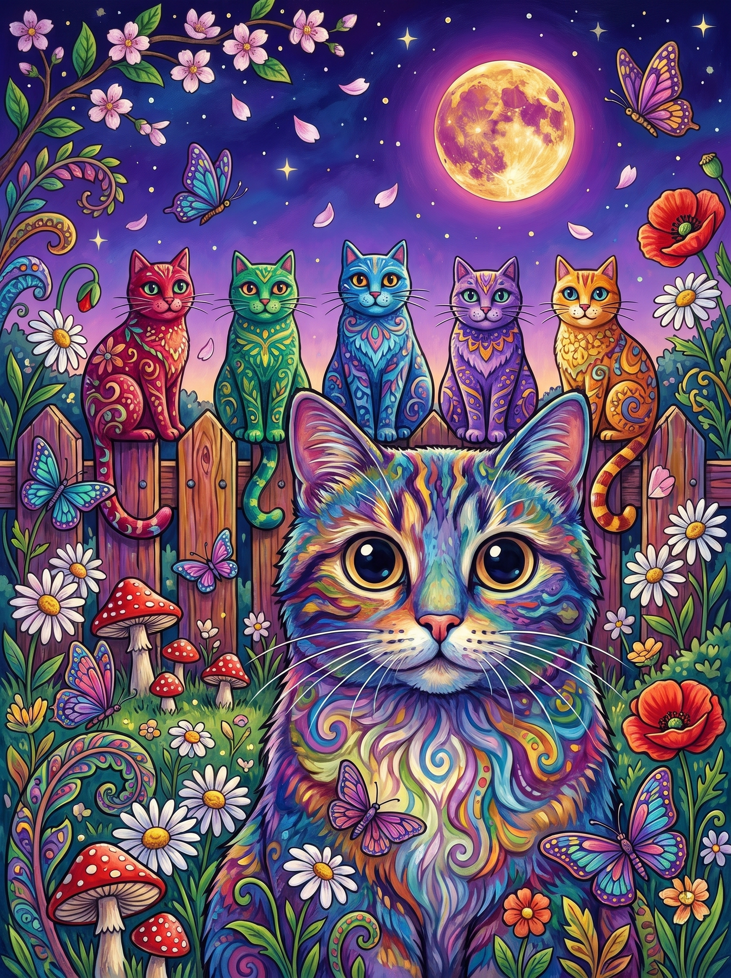 Moonrise Over the Garden Cats