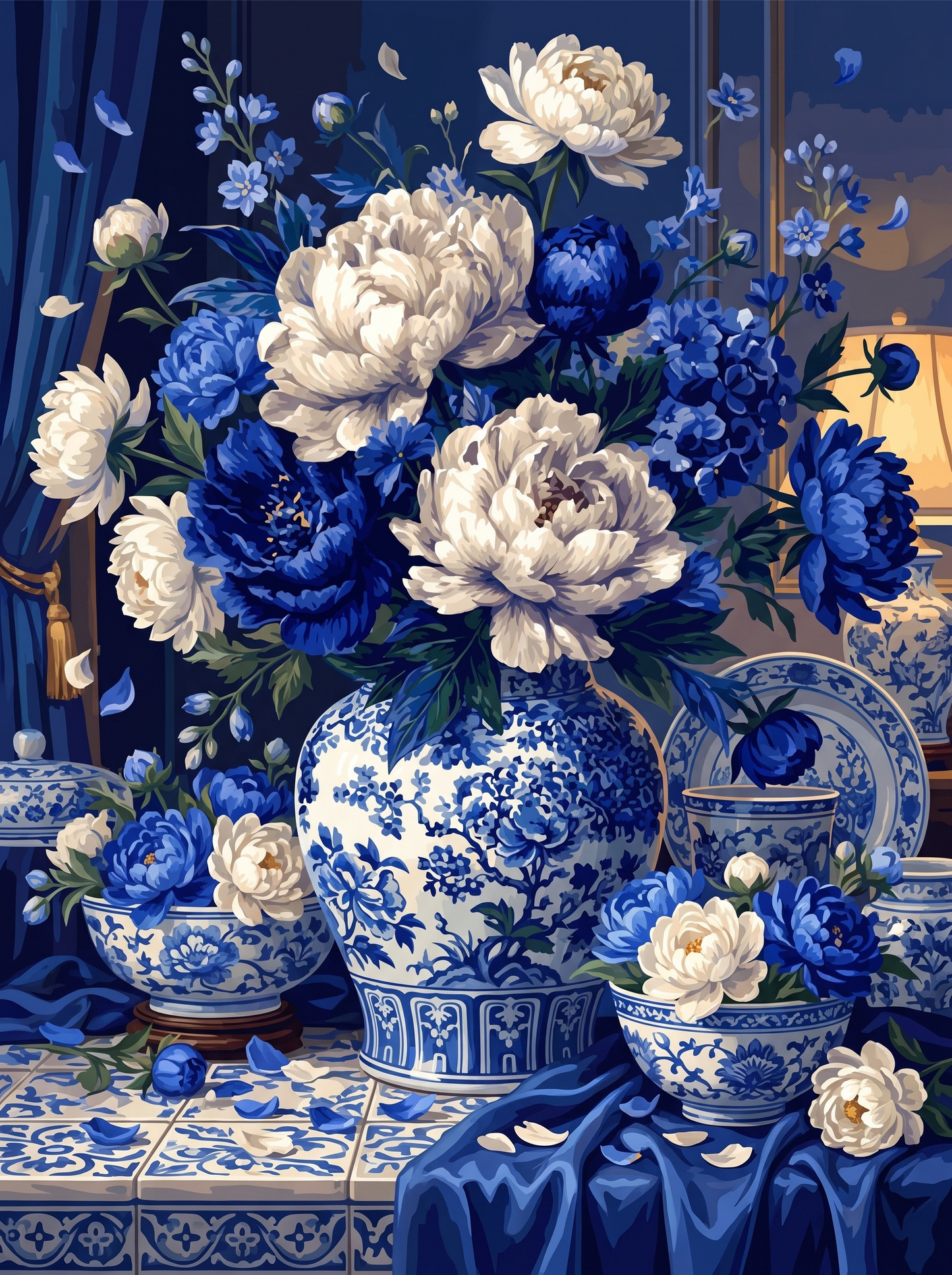 Peonies in Blue Porcelain