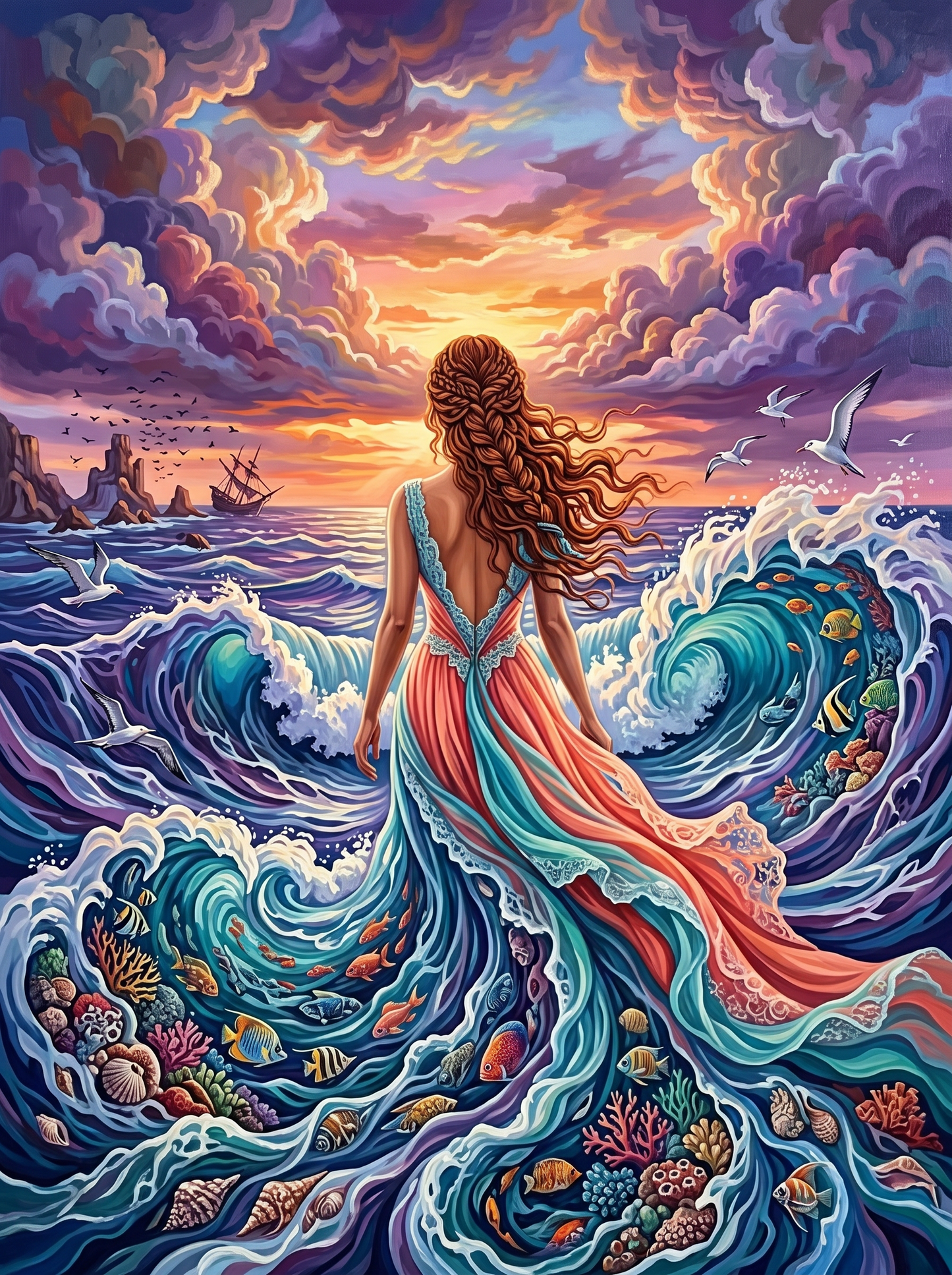 Woman in the Ocean Wave Dress