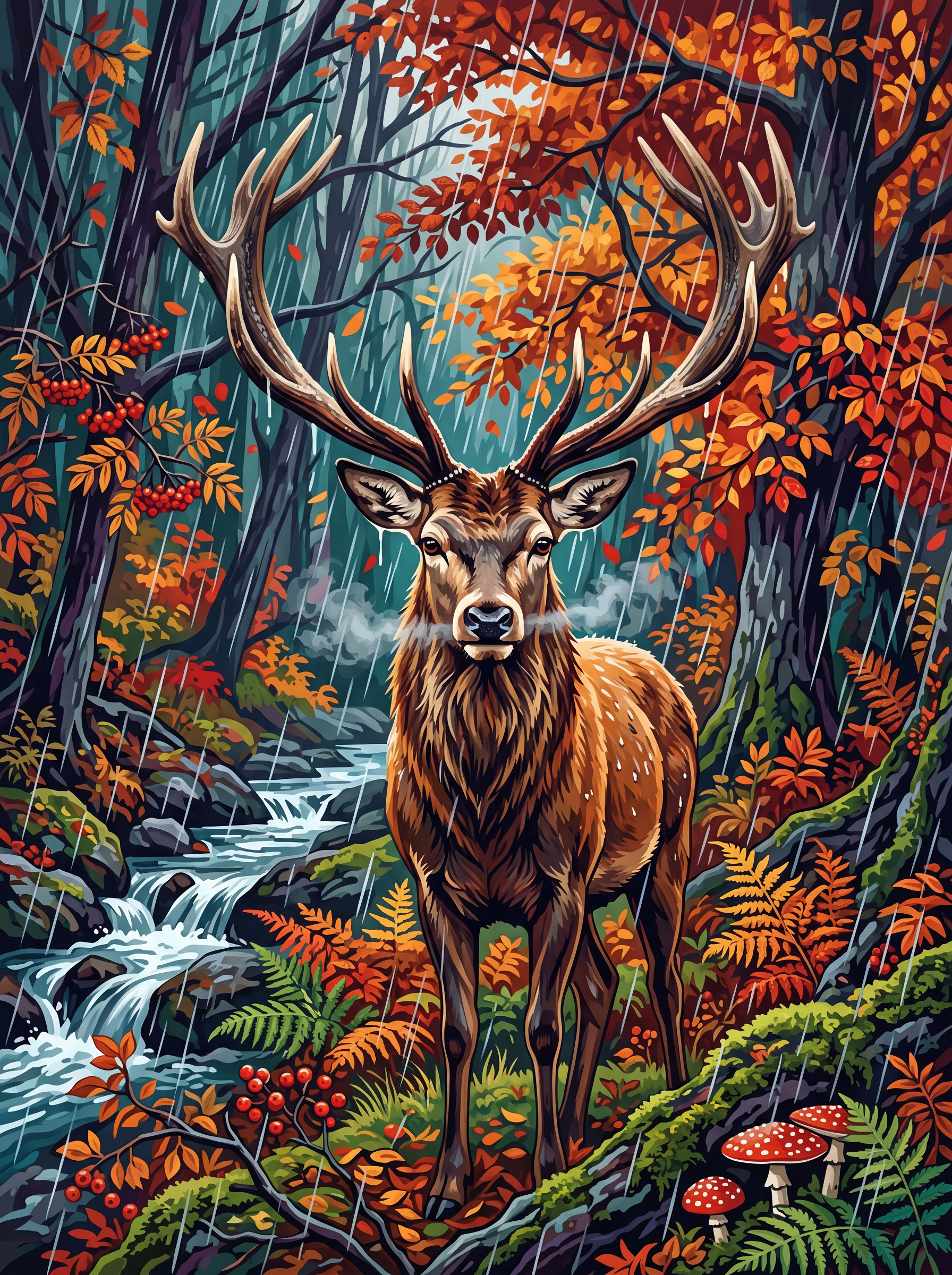 Stag in the Autumn Rain
